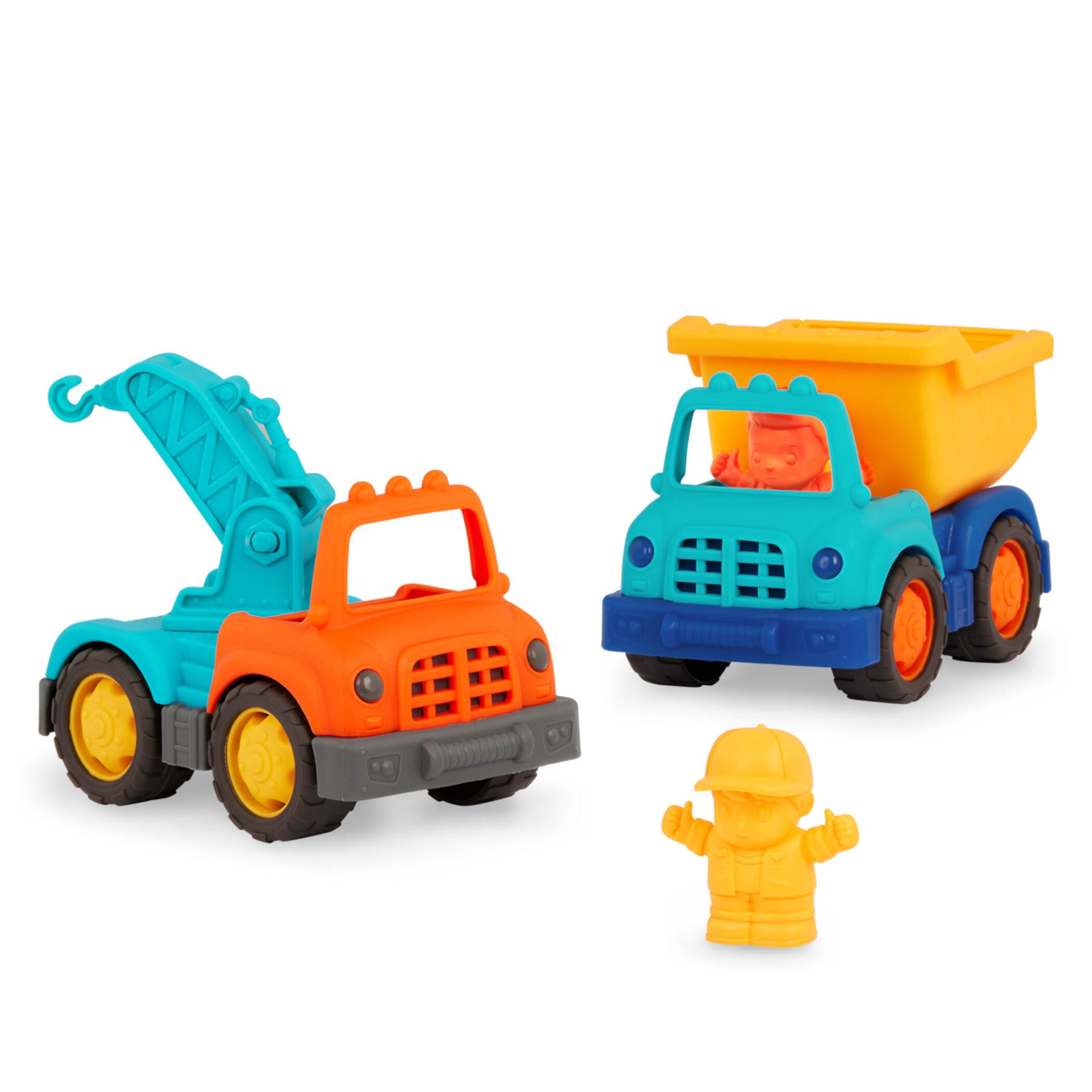 Battat Tough Truckies Dump Truck and Tow Truck with Drivers, Baby and Toddler Toys Battat