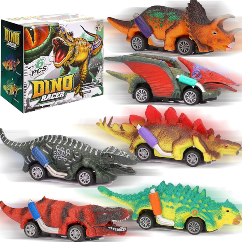 SUORFOXS  6 Pack Dinosaur Pull Back Car Toys for Kids, Boys and Toddlers Gifts, Ages 2 3 4 & up Style-Carry