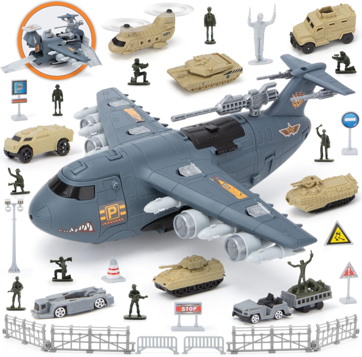 YX Army Toys, Toy Plane Fighter Jet with 8 Vehicals, Airplanes Helicopter Car Kits Birthday Gift for Boys Age 4-7 YX