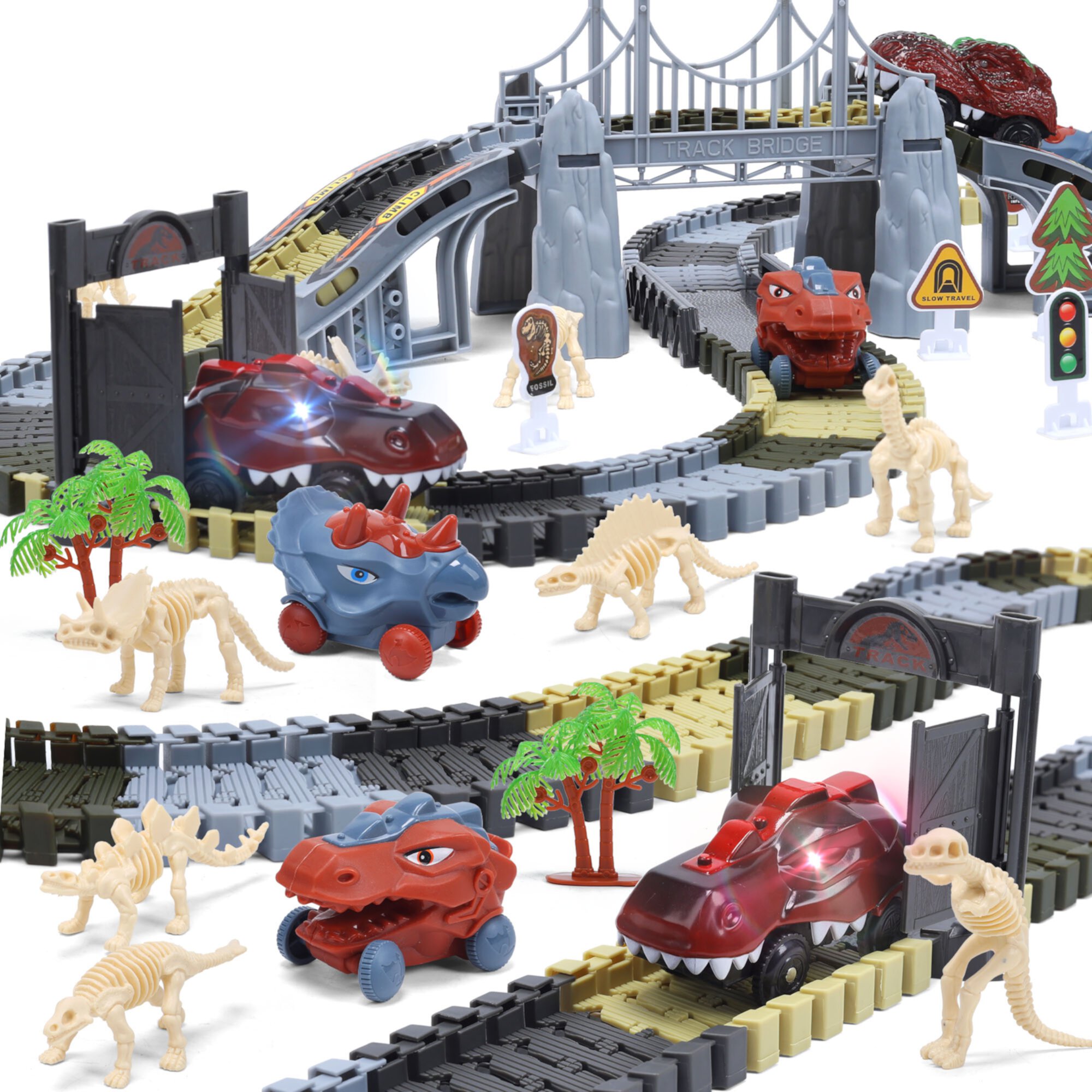 Dinosaur Toy Children's Racing Track Set, 169 pieces Racing Track Set Car Game Set Dinosaur World Road Toy 3-year-old Boys Elastic Track Game Set+Best Christmas Gift Generic