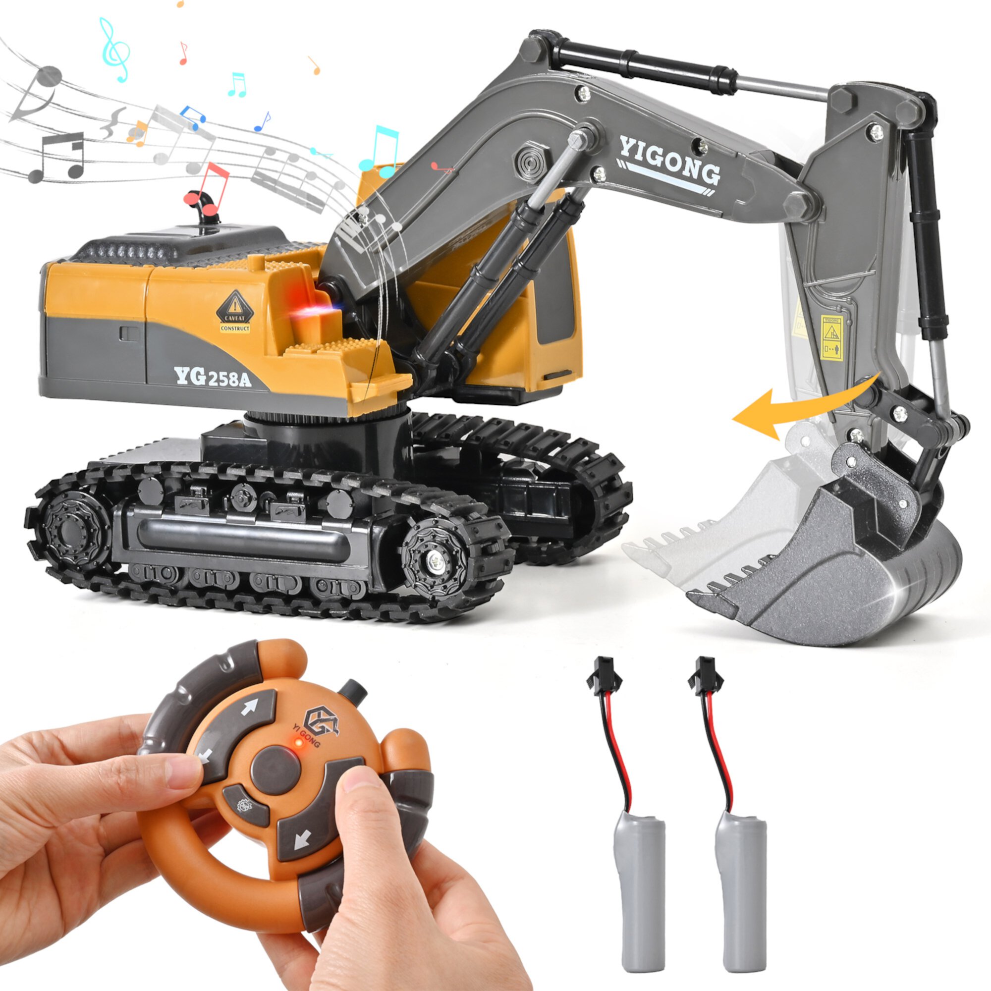 Construction Toys - Mini Remote Control Excavator, RC Construction Vehicles Toys with Metal Shovel, Lights, and 2 Rechargeable Batteries, Best Gift for Kids Topfox