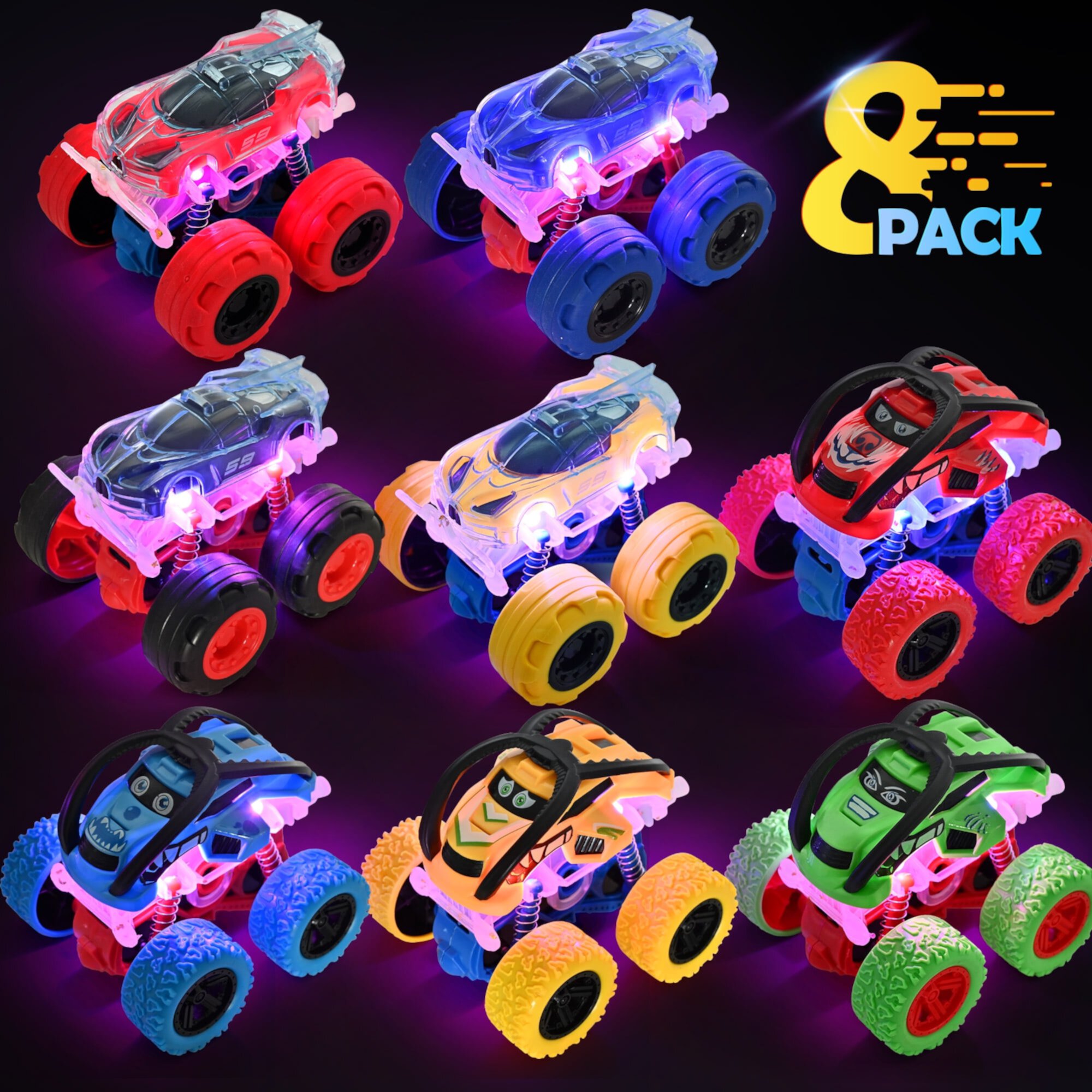 Monster Truck Toys - 8 Pack Light Up Monster Trucks, Cars Toys Trucks for Boys and Girls 3-8 Years Old, Toddler Monster Truck Gifts Topfox