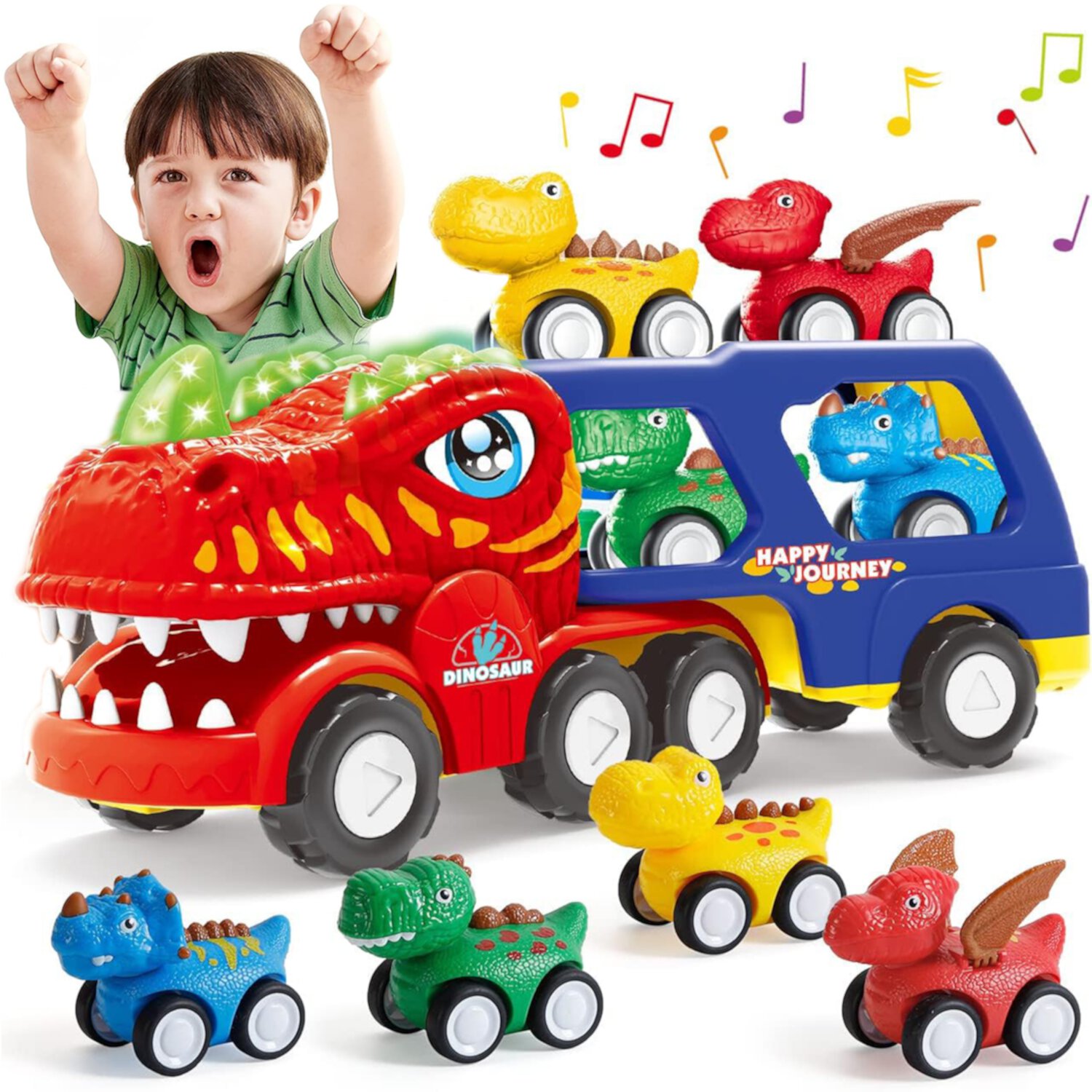 Sytle-Carry 5-in-1 Dinosaur Vehicle Car Toys for Toddlers, Dinosaur Truck Toys for Kids Girls Boys 3-6 Years, Friction Power Vehicle Christmas Birthday Gift Sytle-Carry