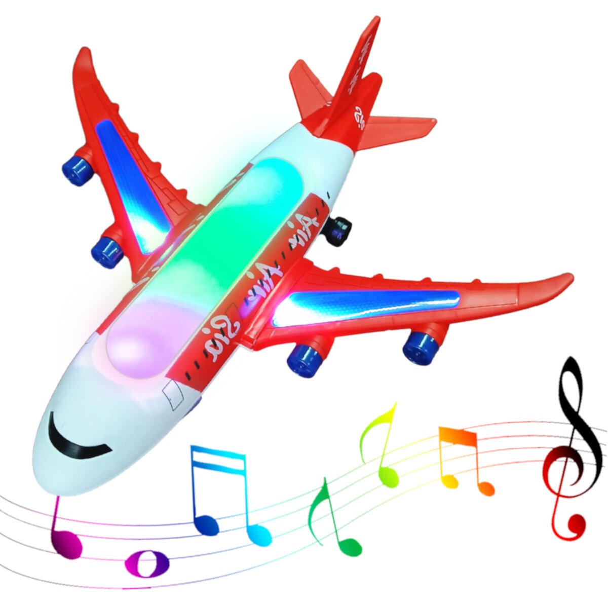 Liftable Airplane Educational Toys for 3-12 Year Old Boys and Girls, Battery Operated Plane Toy with LED Flashing Lights and Sounds for Kids, Red Qishi