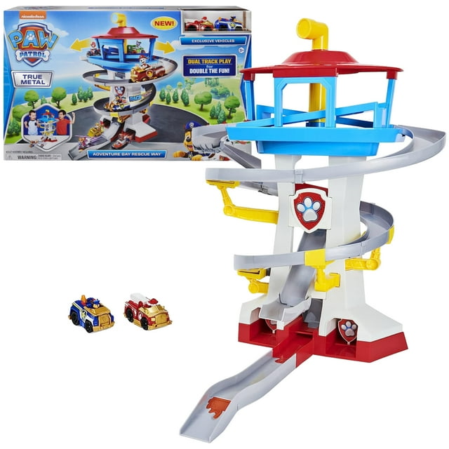 Paw Patrol, True Metal Adventure Bay Rescue Way Toy Playset with 2 Exclusive Die-Cast Vehicles, 1:55 Scale Paw Patrol