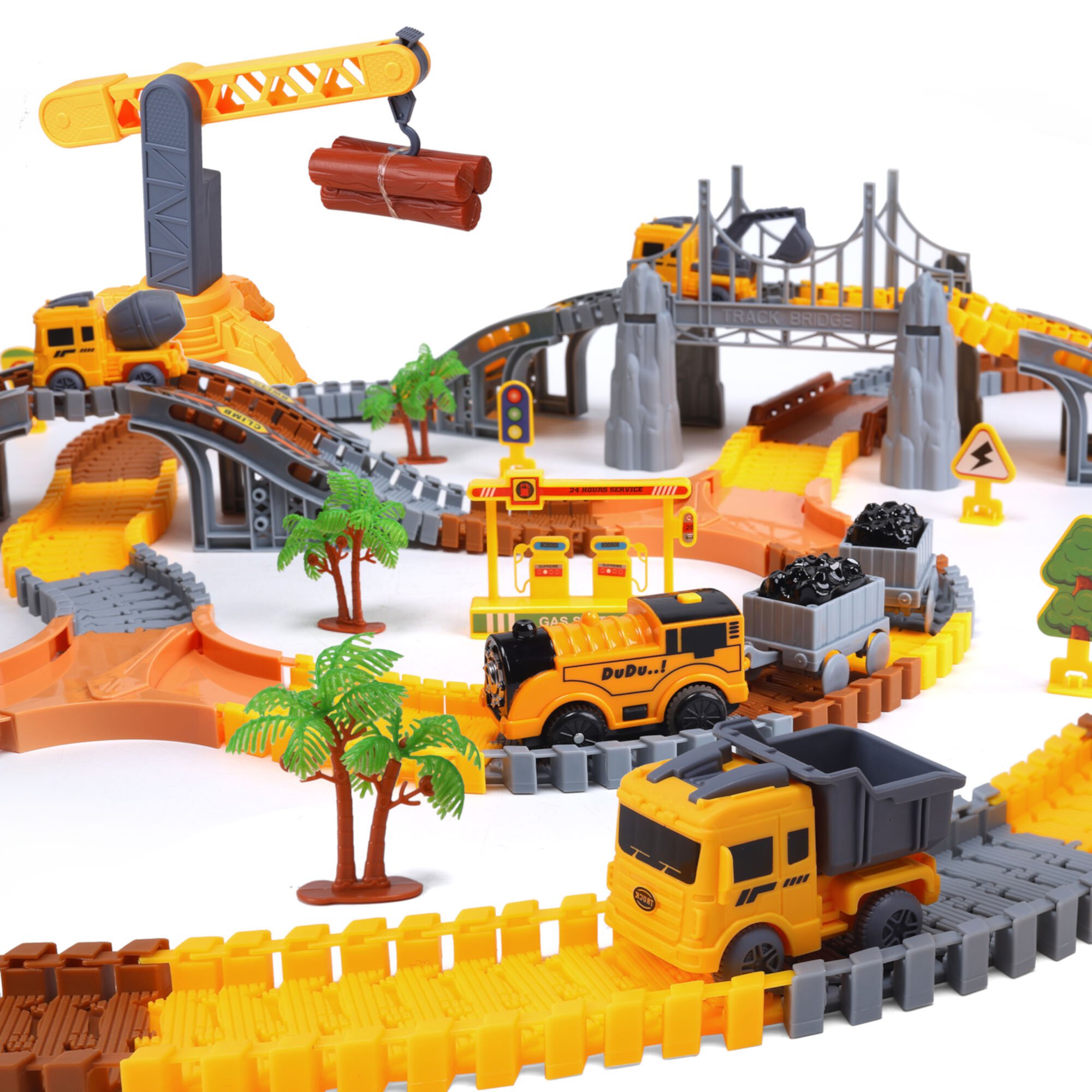 281 PCS Construction Race Tracks Toys for Kids, Flexible Track Play Set with 4 Trucks Cars, Engineering Road Games Gifts for 3 4 5 6 Year Old Boys Girls Generic