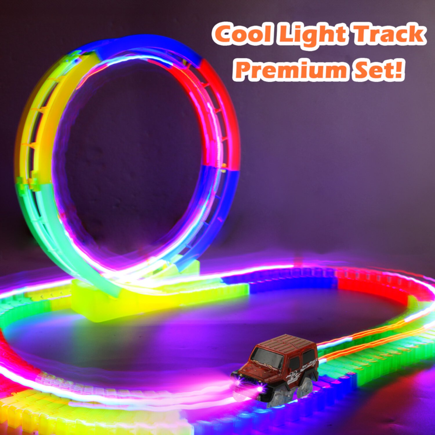 Lictin Glow Race Car Tracks Toys for Kids, 114pcs LED Light Race Track Set with Light Up Race Cars, Bendable Building Flexible Track Playset for Boy Girls Aged 3+ Lictin