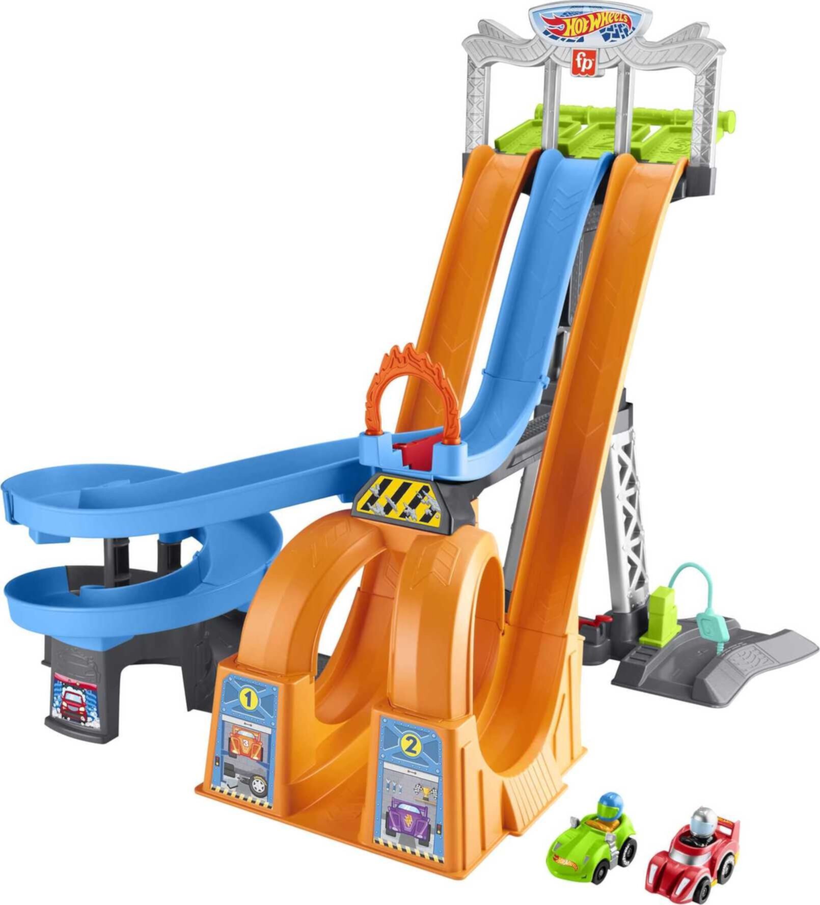 Fisher-Price Little People Hot Wheels Racing Loops Tower Toddler Vehicle Playset, 2 Cars Little People