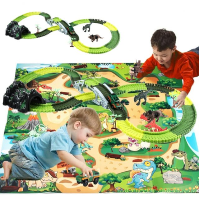 Zacro Dinosaur Toys Race Car Track Set, 240pcs Flexible Track Playset with Play Mat for Kids Toddler Boys Girls Gift Ages 3 4 5 6 7 8 Year Olds Zacro