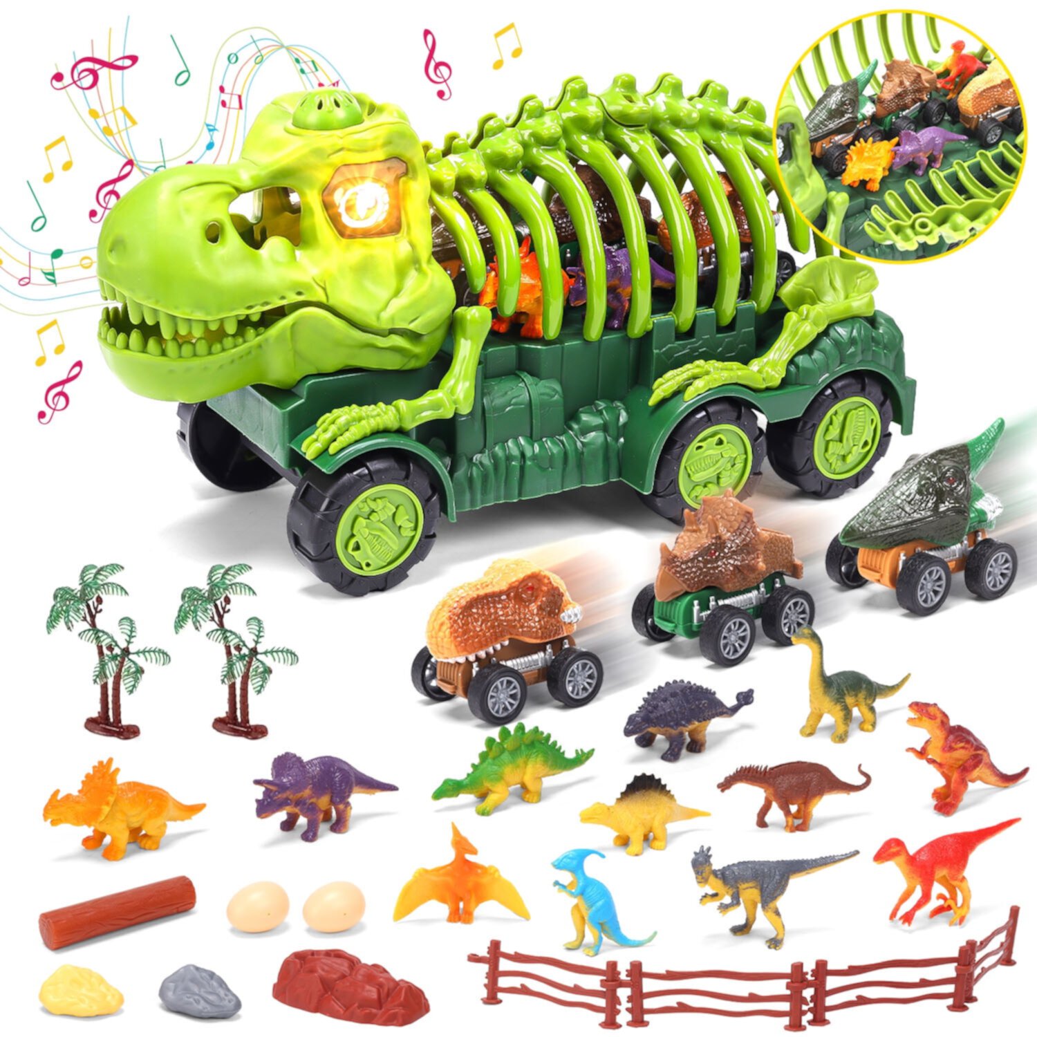 JoyStone 26PCS Dinosaur Transport Car Carrier Truck Toys Set with Dino Play Mat, Gifts for Kids JoyStone