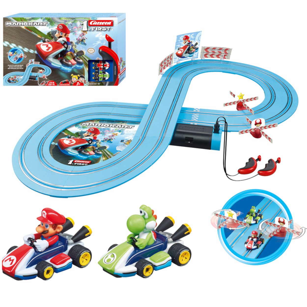 Carrera FIRST Mario Kart Beginner Battery Operated Slot Car Race Track Set featuring Mario versus Yoshi Carrera