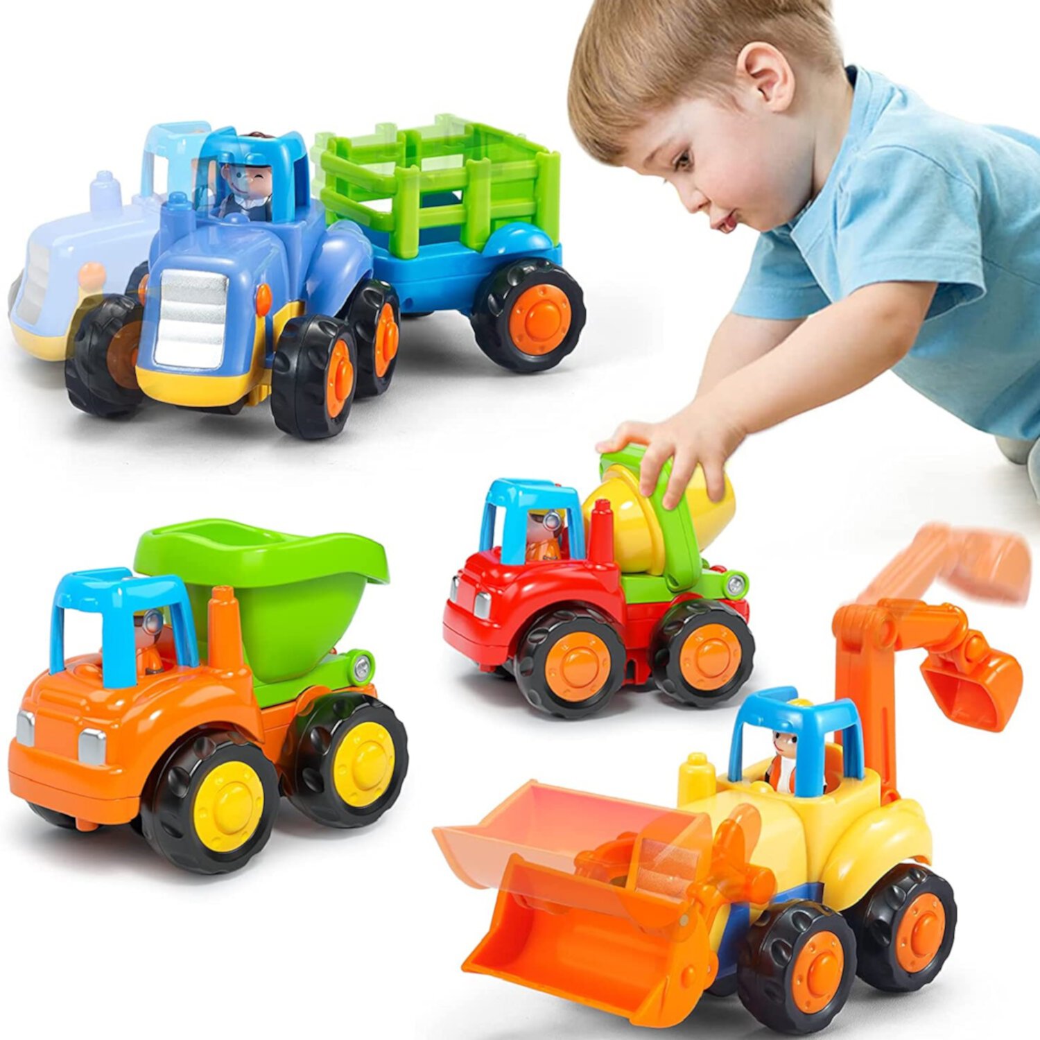 SZDUDU Baby Toys for 1 Year Old Boy Gifts - 4 PCs Toy Trucks Mini Car Toys for 2 Year Old Boy, Toddler Toys Age 1 2 3 Year Old Boy Toys, Toddler Boy Toys for 1+ Year Old Boy Baby Birthday SZDUDU