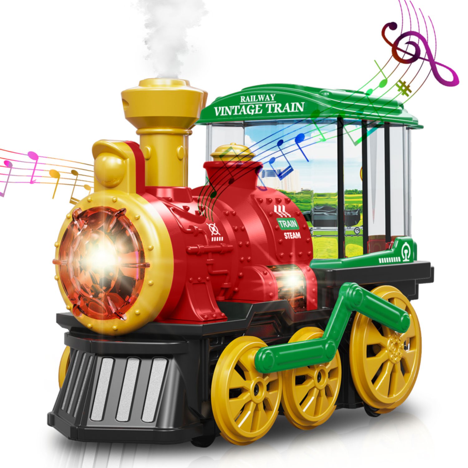 Toy Train for Toddlers 3-5 with Smoke, Automatic Bump & Go Trucks with Light Sound, Classical Locomotive Electric Steam Train for Kids, Christmas Gift for Boys Girls Children Kid Odyssey