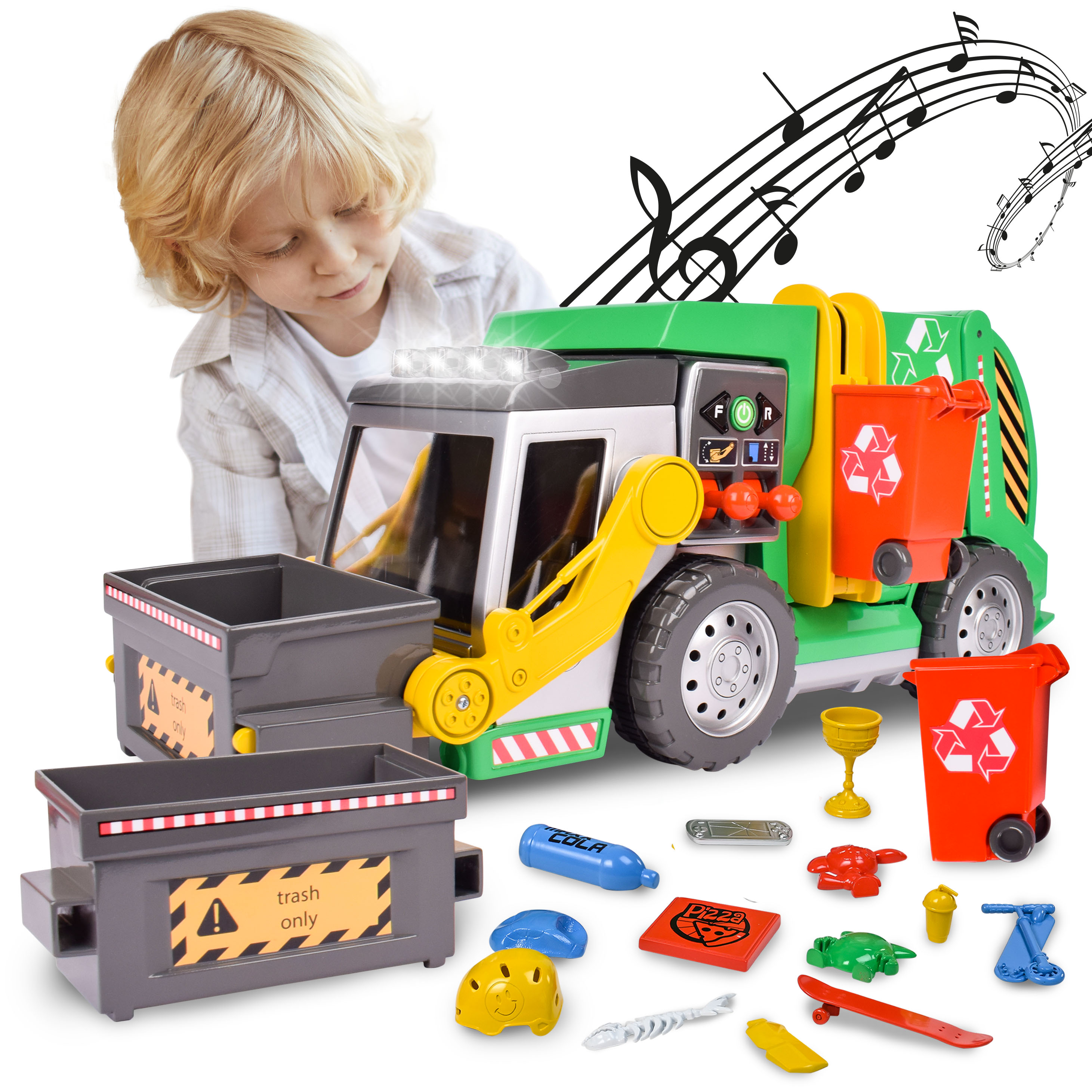 Maxx Action 3-N-1 Maxx Recycler – Large Garbage Truck Play Vehicle, Includes 16 Pieces, Children 3+ Maxx Action