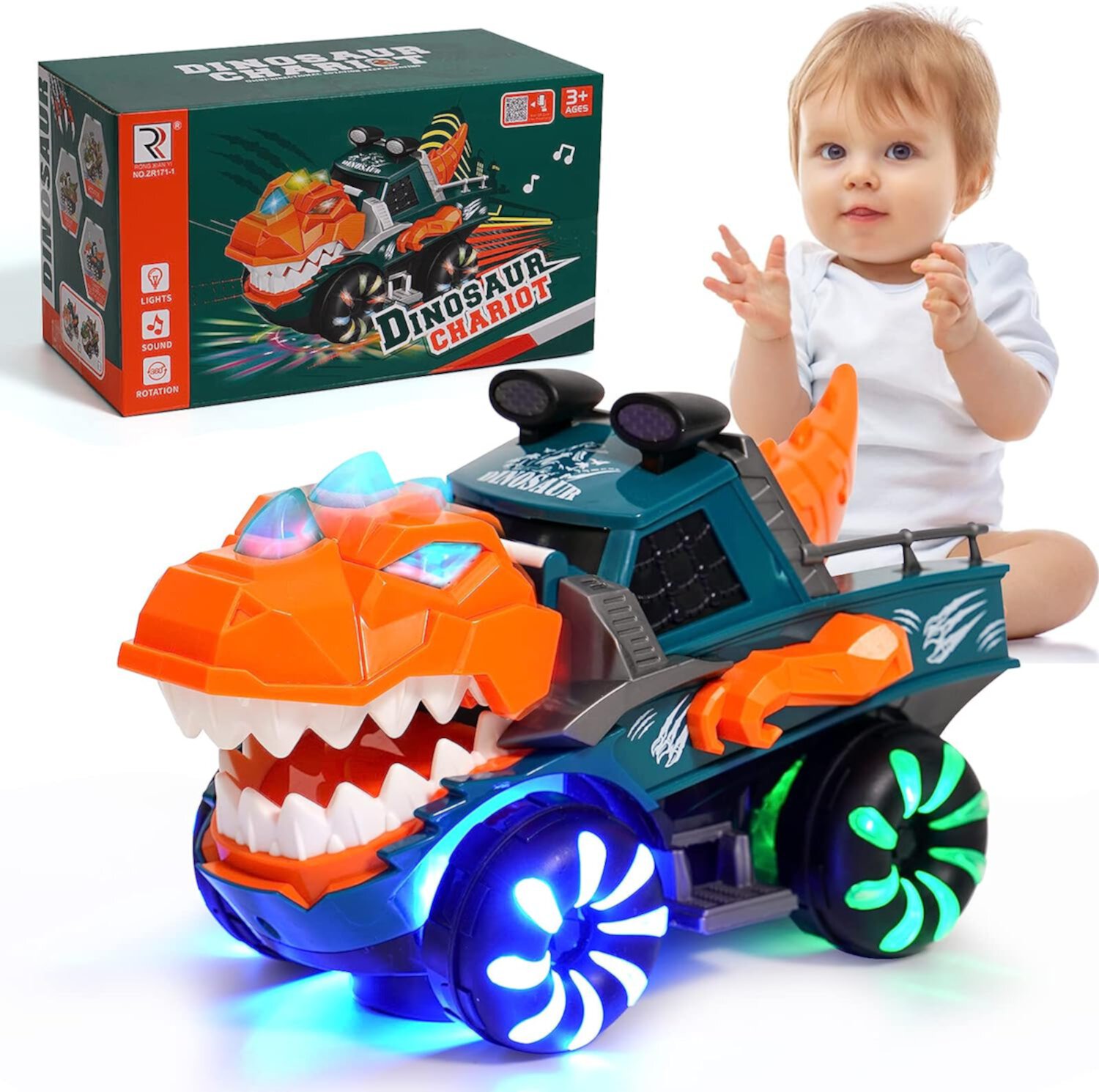 Monster Truck with Flashing Lights Music Roaring Sound, Dinosaur Car Toys for 3 4 5 6 Year Old Boys Suorfoxs