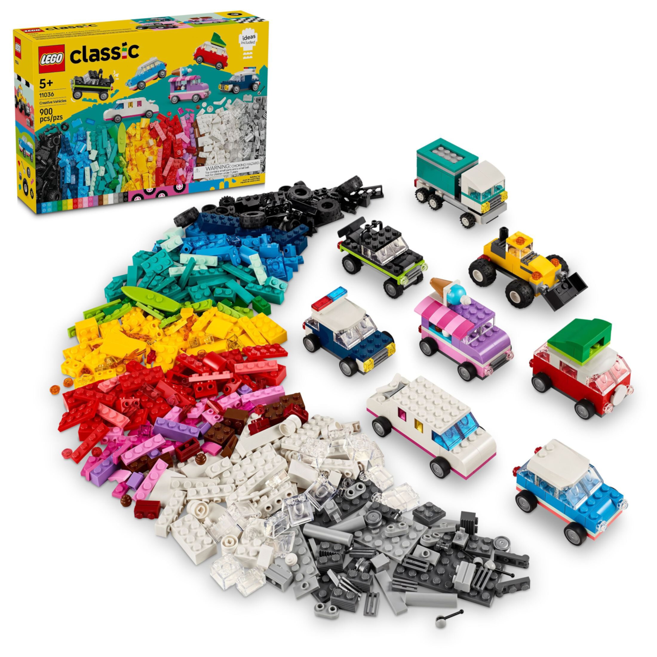 LEGO Classic Creative Vehicles, Colorful Construction Brick Building Kit with Ice Cream Truck, Police Car Toy, Model City Cars and More, Gift or Car Toy for Boys, Girls and Kids Ages 5 and Up, 11036 Lego