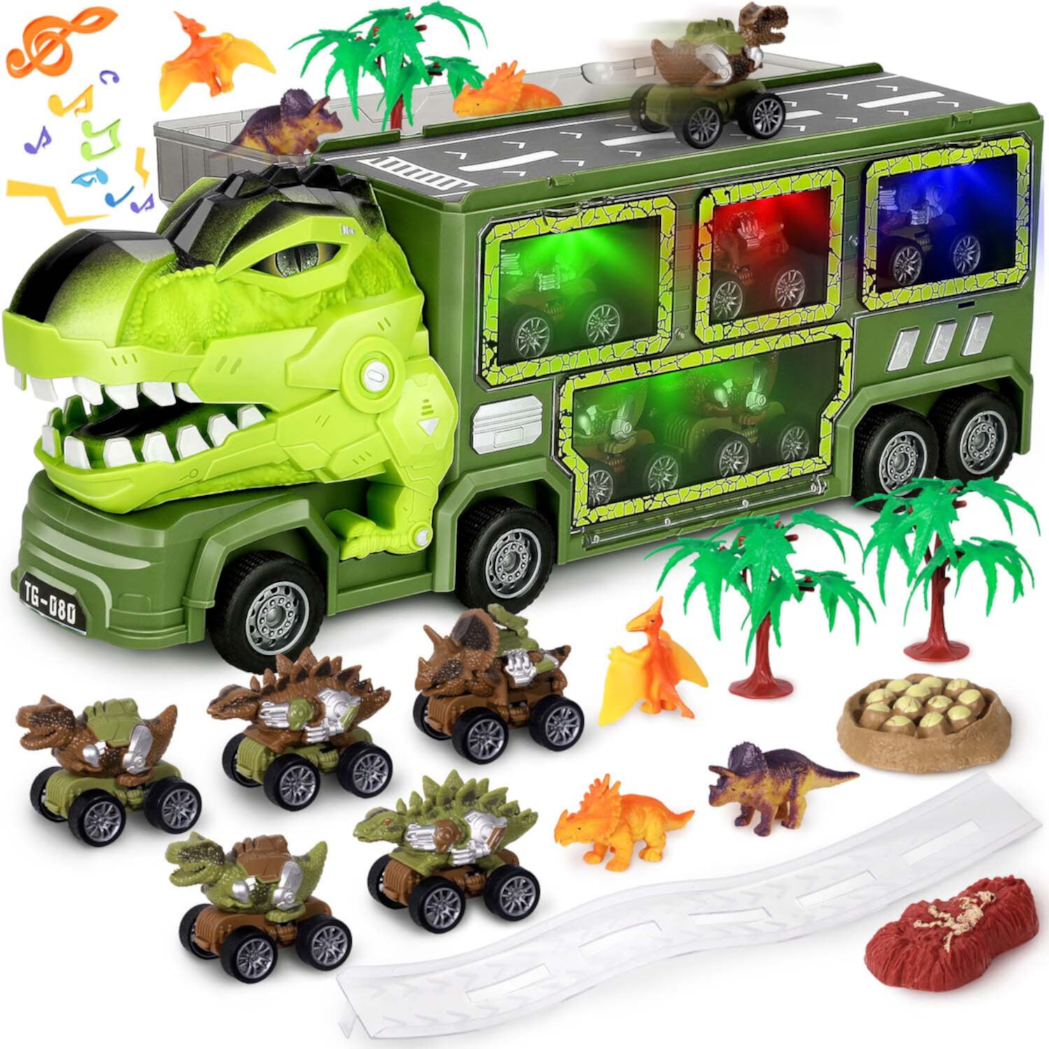 Ayieyill Dinosaur Truck Toys for Boys 3-6 Years, Dinosaur Truck Carrier -Tyrannosaurus Transport Car Carrier Truck with Lights, Music and Sounds, Dinosaur Play Sets for Boys Girls Ayieyill