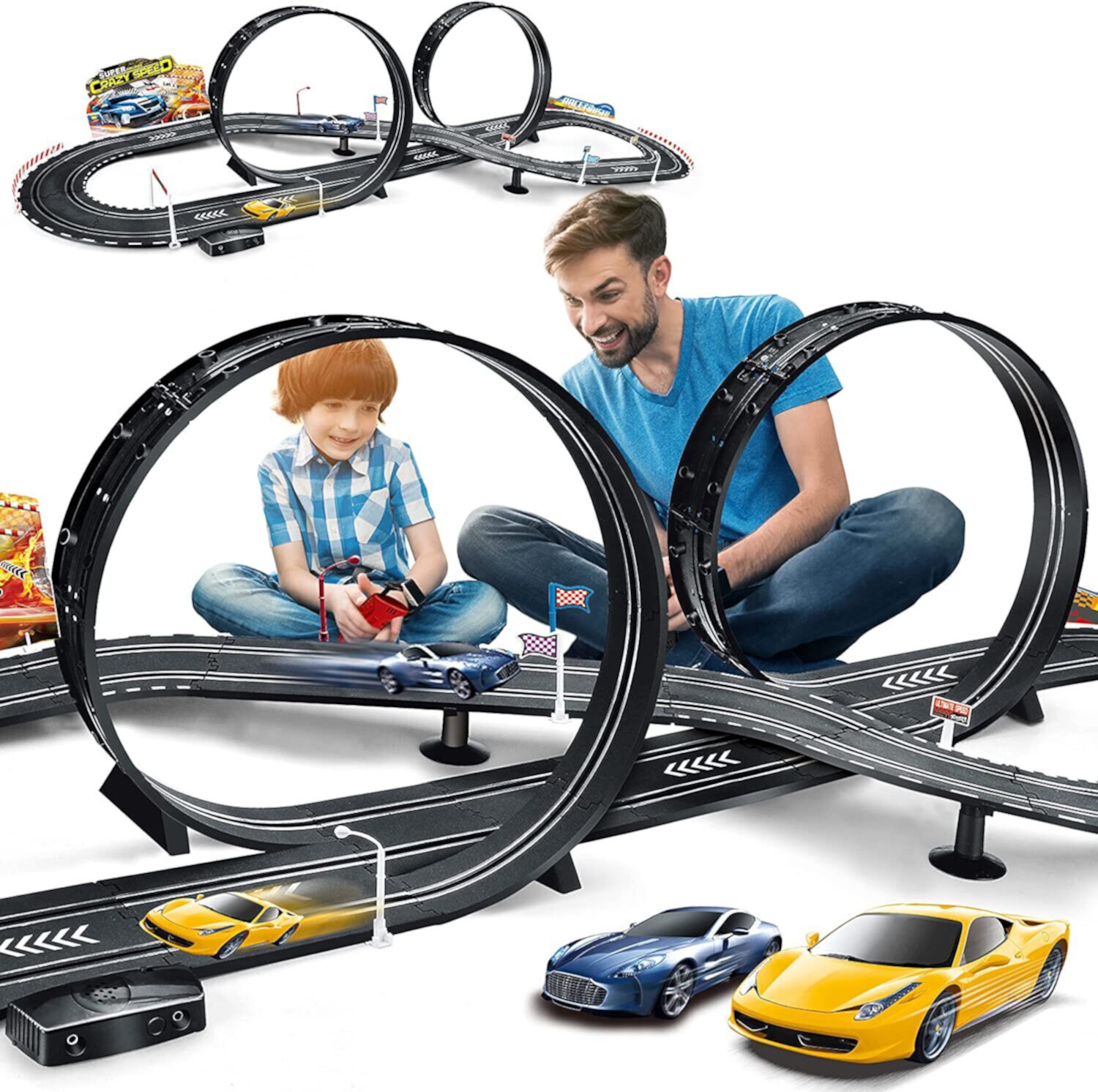 Fisca Slot Car Race Track Sets, 20ft Electric/Hand Shake Slot Car Track, Dual Race Track Race Cars Toy for Girls Boys Age 4-12 Fisca