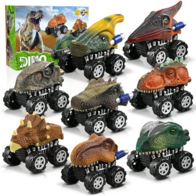 Beefunni Dinosaur Toy Pull Back Cars, 8 Pack Dinosaur Car Toys Dinosaur Games with T-Rex Gift for 3-5 Year Old Boys and Toddlers Beefunni