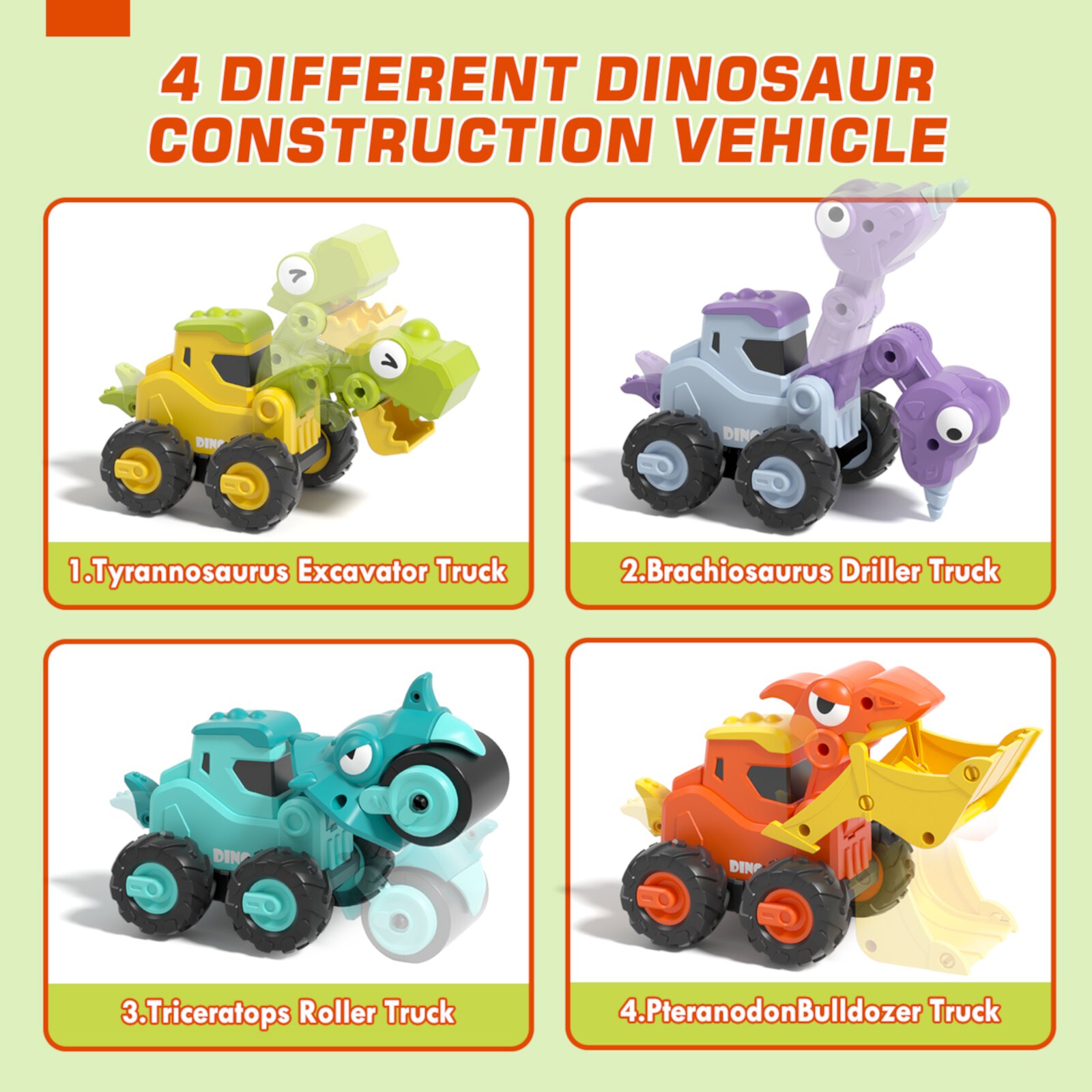 Toys for 1 2 3 Year Old Boy Girl, Construction Vehicle Dinosaur Toy Cars For Toddlers, Press And Go Toy Cars, Pull Back Cars Baby Toys KWANITHINK