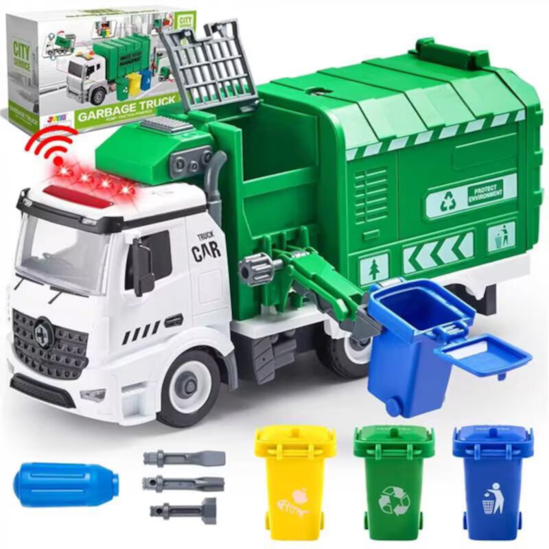 JOYIN Recycling Garbage Truck Toy for Boys, Assembly Friction Powered Side-Dump Garbage Toy with Light and Sounds. Play Car Vehicles for Kids Toddlers JOYIN