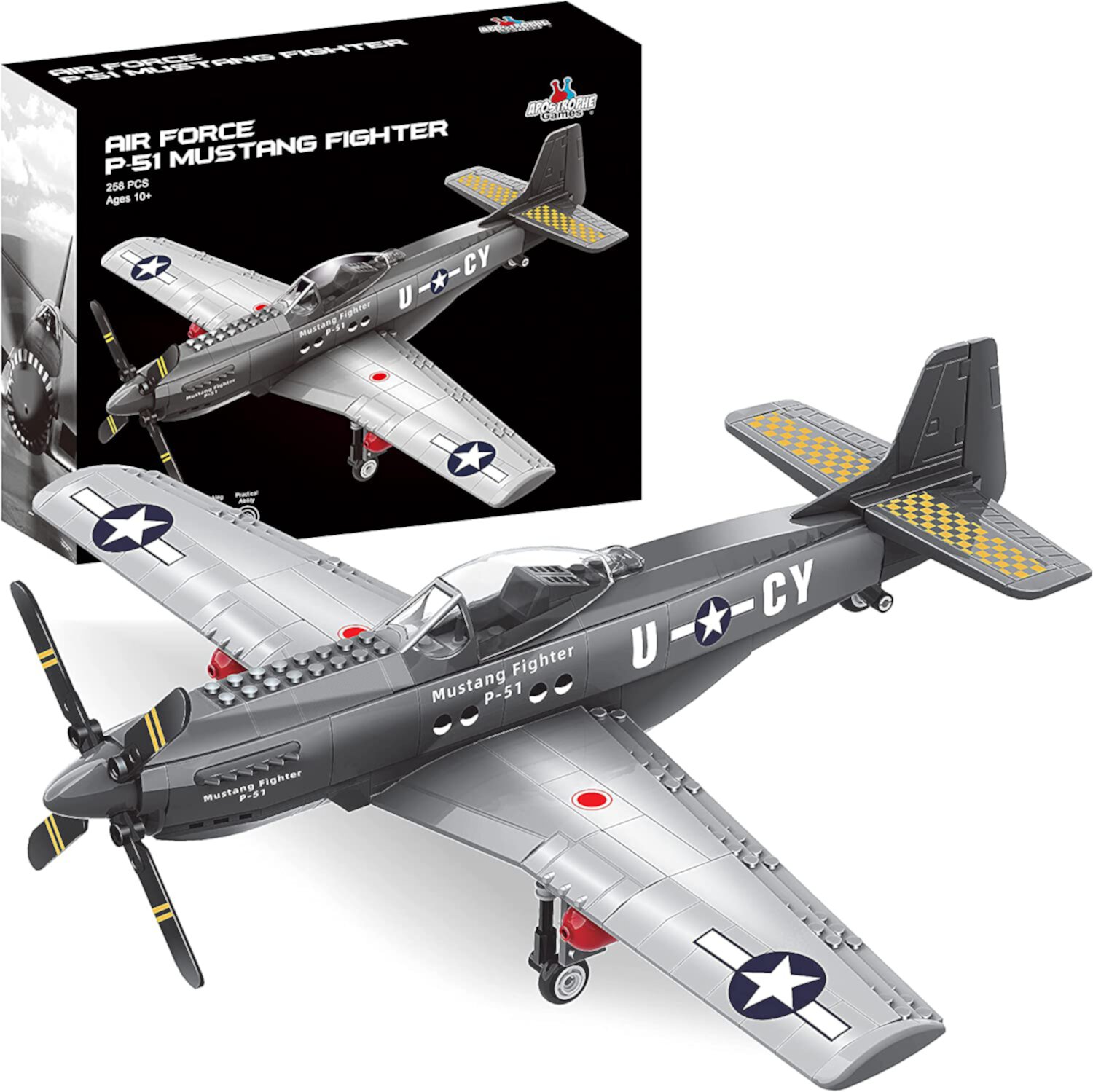 WW2 P-51 Mustang Fighter Plane Building Block Set – 258 -Pcs Apostrophe Games