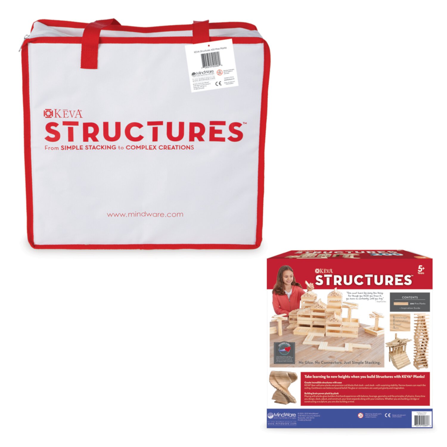 MindWare KEVA Structures 600 Planks, Free-Form 3D Building kit for Kids, Create Your own Architecture Designs with Simple Wood Blocks MindWare