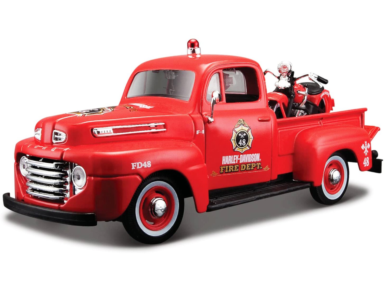 1948 Ford F-1 Pickup Truck "Harley Davidson" Fire Truck and 1936 El Knucklehead Motorcycle 1/24 Diecast Models by Maisto Maisto