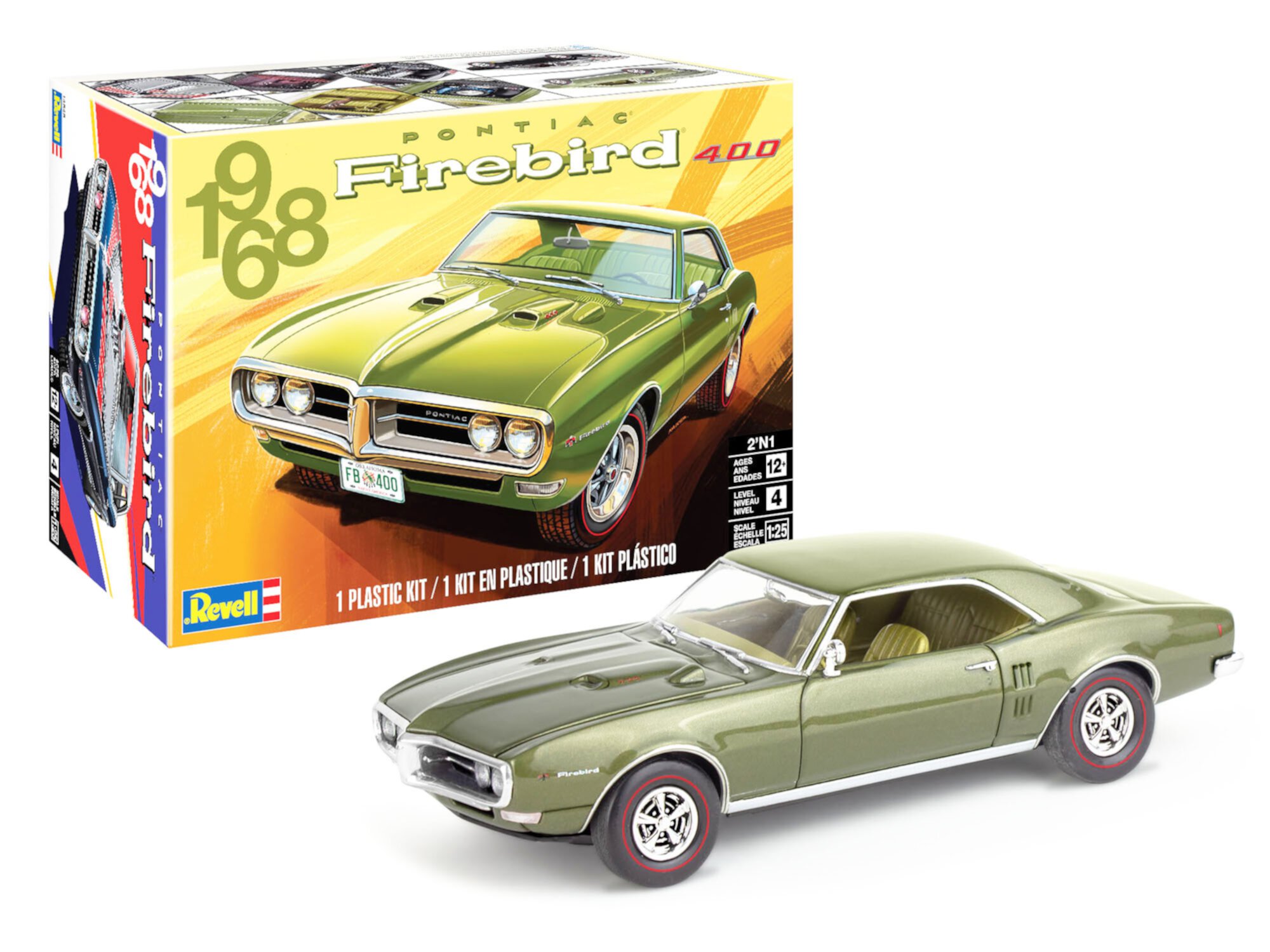 Level 4 Model Kit 1968 Pontiac Firebird 400 2-in-1 Kit 1/25 Scale Model by Revell Revell