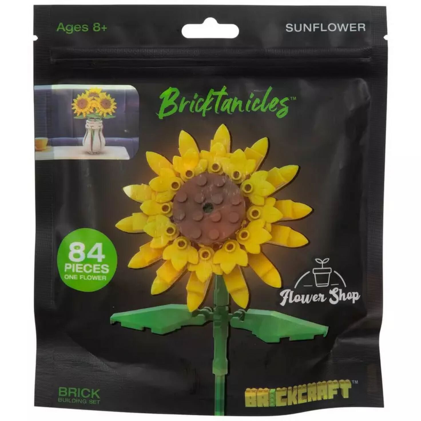 Brickcraft Bricktanicals Yellow Sunflower Building Kit (84-Piece Set), Artficial Flower Craft, Gift For Him and Her Brickcraft