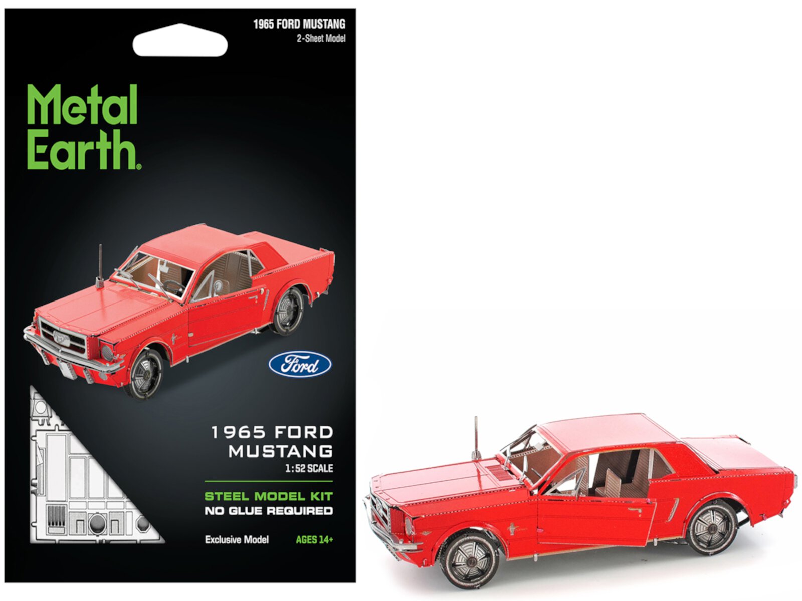 Model Kit 1965 Ford Mustang Red (Moderate Difficulty) Steel Model by Metal Earth Metal Earth