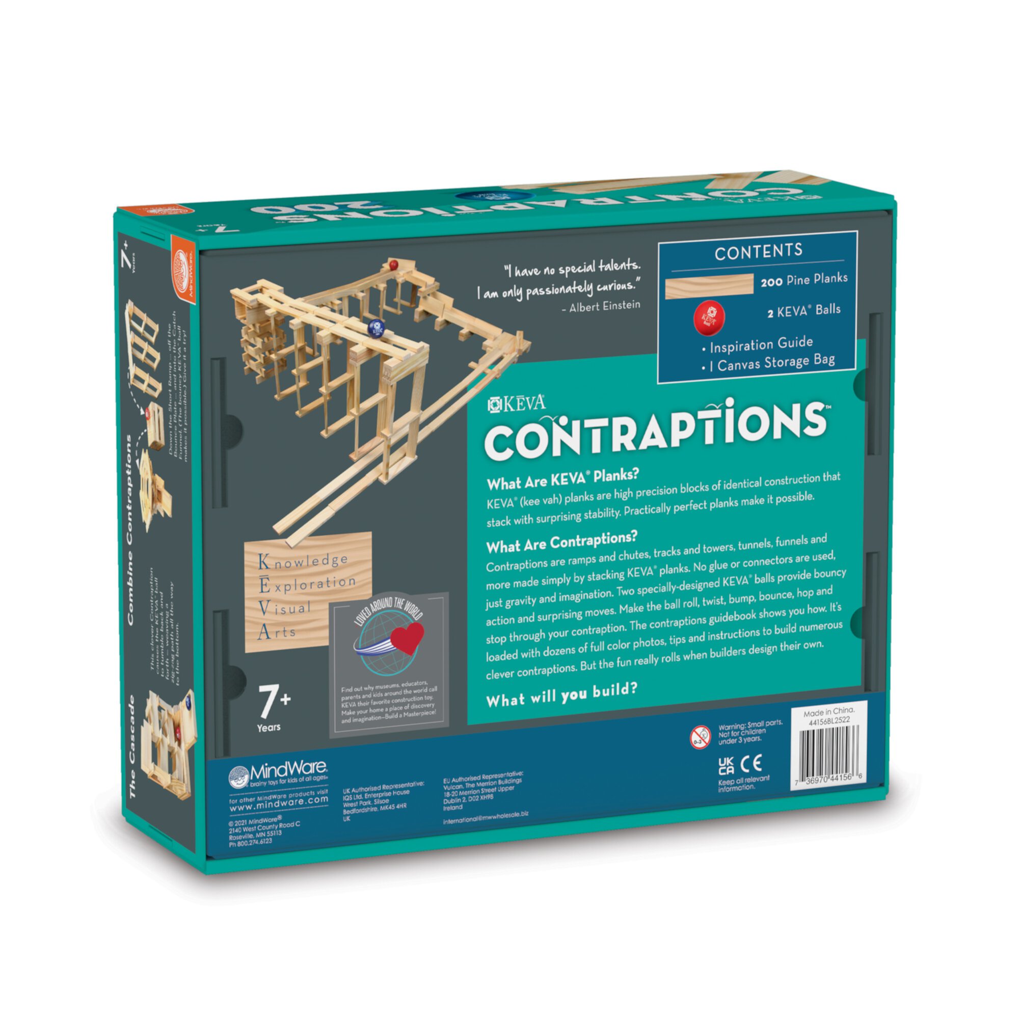 MindWare KEVA: Contraptions 200 Plank Set - Wooden 3D Building Blocks for Kids - 200 Wooden Planks & 2 KEVA Balls - Ages 7+ MindWare