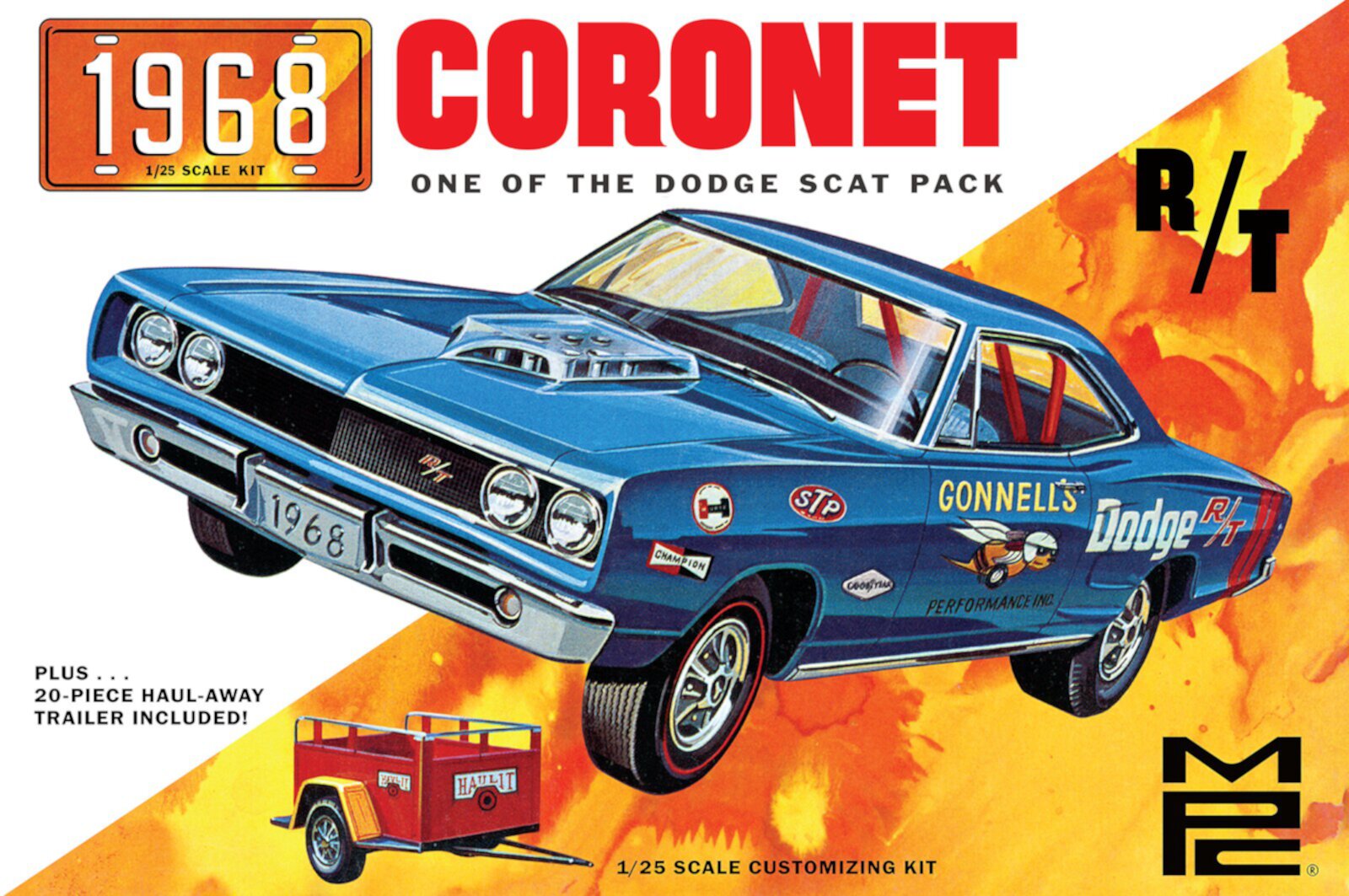 1968 Dodge Coronet Hardtop w/Trailer Skill 2 Model Kit MPC