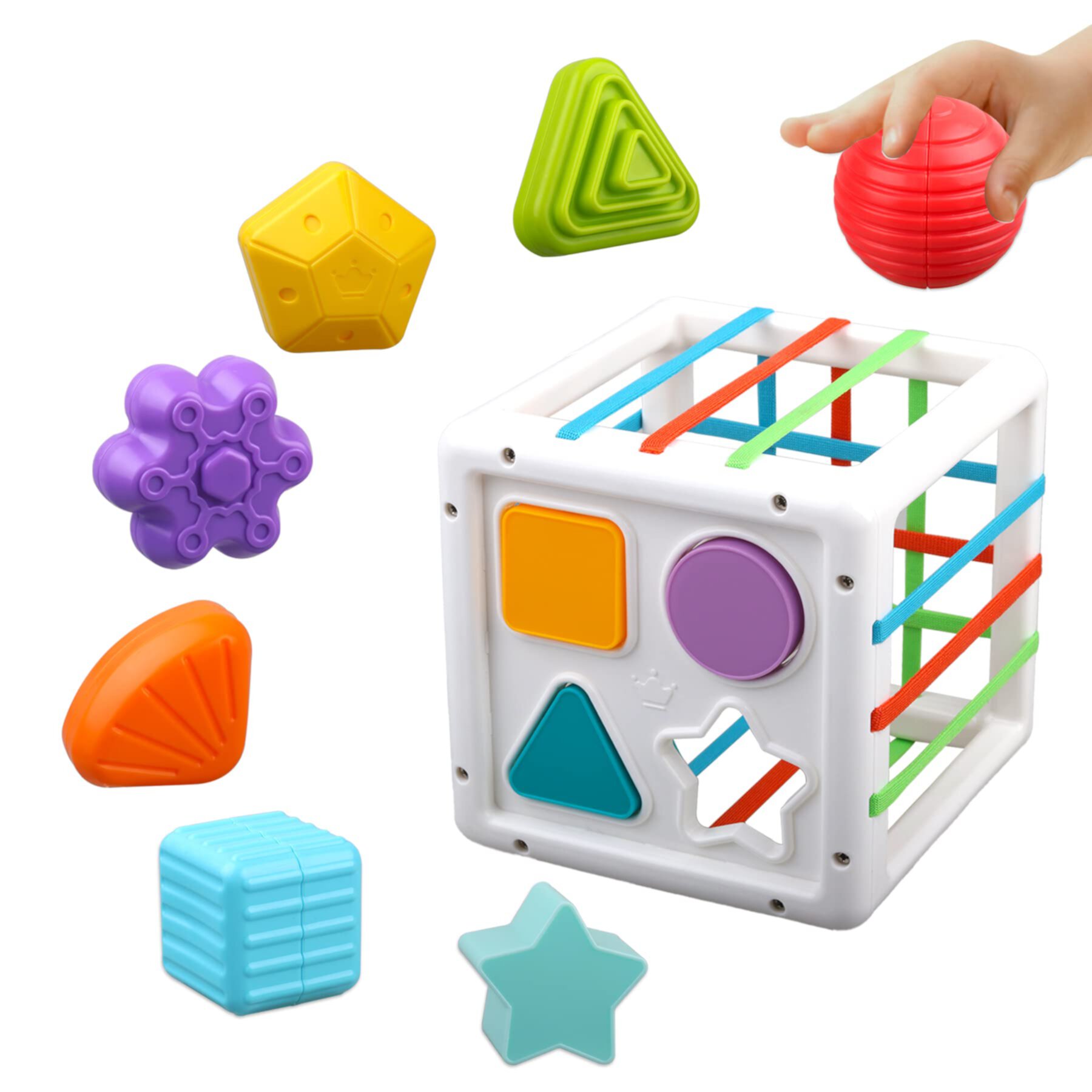 Baby Sensory Shape Sorter Blocks Toy - Activity Center Cube Bin - Educational Learning Fine Motor Skills Toys for Babies Toddlers 6 12 18 Months Age 1 2 3 One Year Old Kids Boys Girls Gifts HANMUN