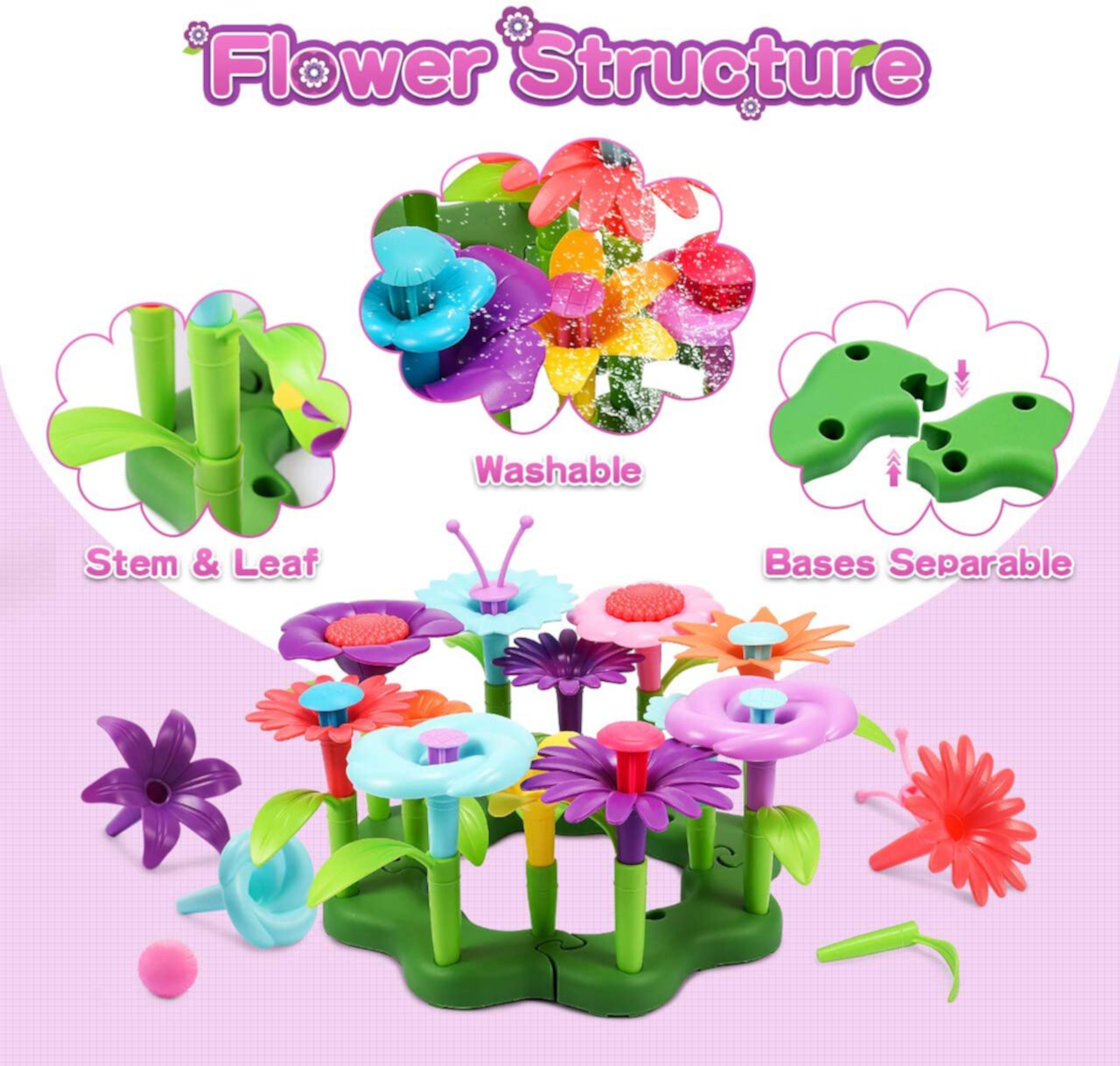 &nbsp;Flower Garden Building Toys - Gardening Pretend Gift for Girls Kids STEM Toy - Educational Activity for Preschool Children Age 3 4 5 6 Year Old - Stacking Game for Toddlers Playset ( 52 Pcs ) MIA