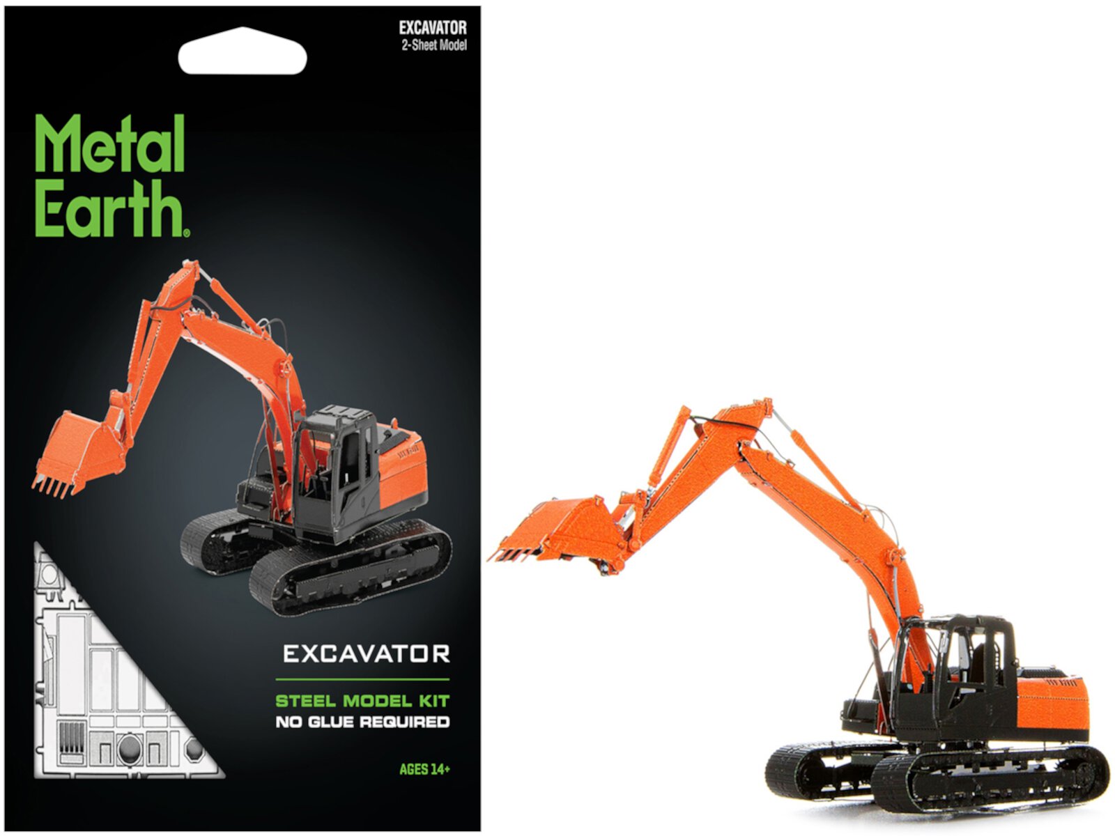 Model Kit Excavator Orange and Black (Challenging Difficulty) Steel Model by Metal Earth Metal Earth