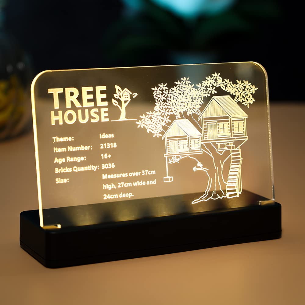 Kyglaring Glowing Clear Acrylic Name Plate with Power Base Designed for Ideas Tree House 21318 Building Set Sign Display (Glowing Nameplate) KYGLARING