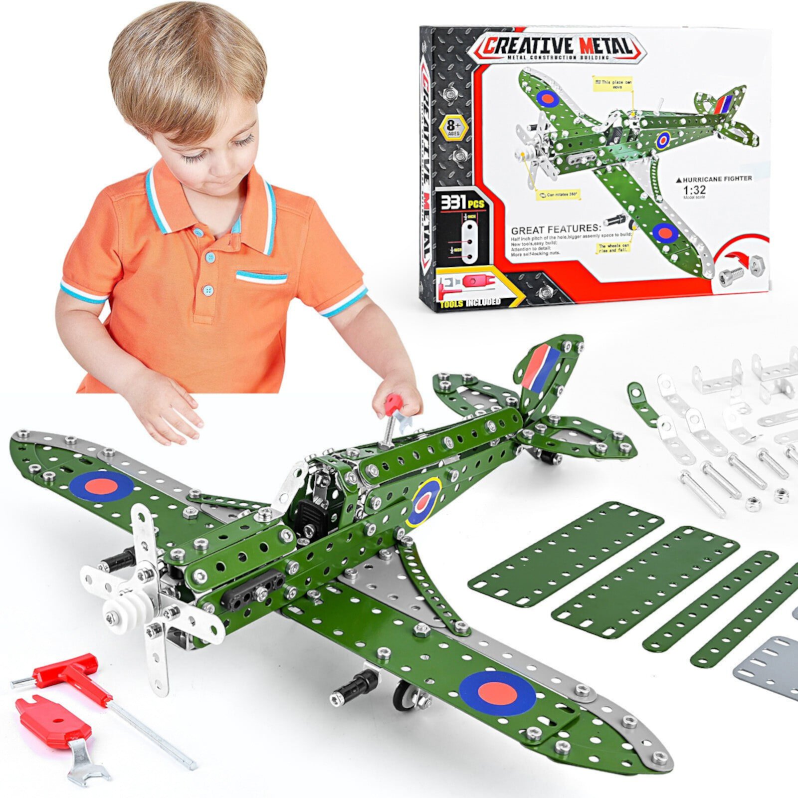 Metal Model Airplane Building Toys for Ages 8-13 14 and Up, 331pcs Plane Stem Toys for Boys Age 8-12, Assembly Jet Kits for Kids 8-10, Birthday for 9 10 11 Year Old Boys Adults Qolami