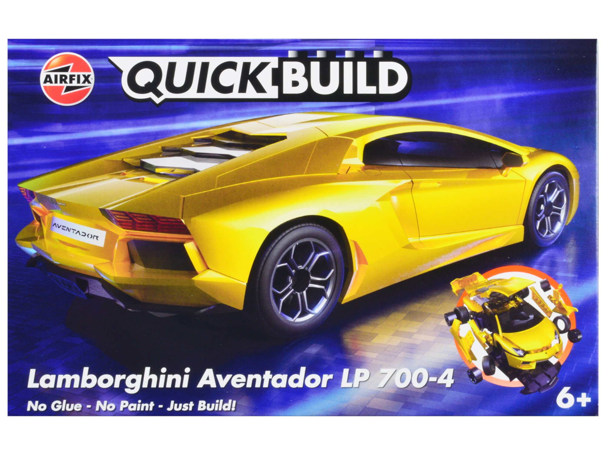 Skill 1 Model Kit Lamborghini Aventador LP 700-4 Yellow Snap Together Painted Plastic Model Car Kit by Airfix Quickbuild Airfix