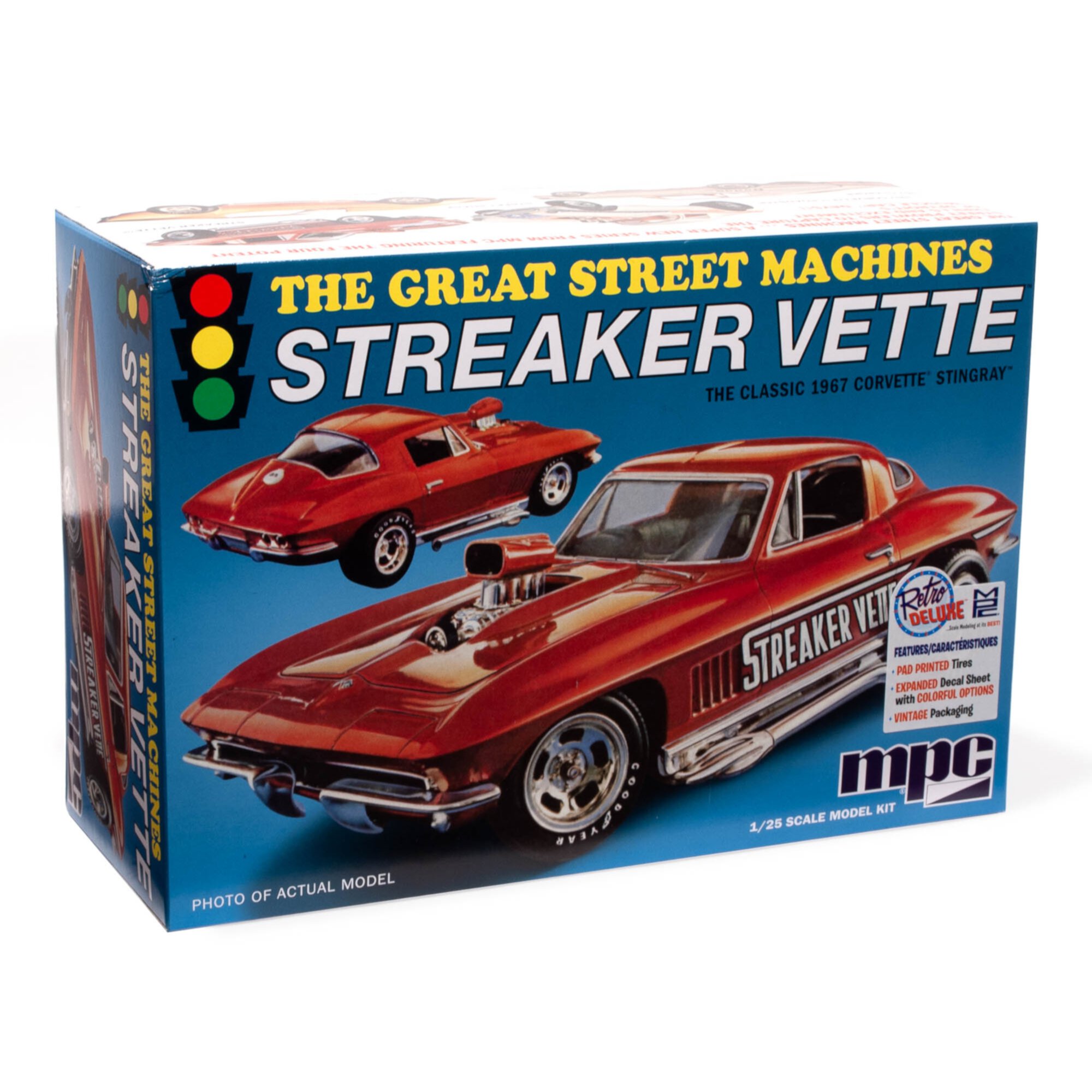 MPC: 1:25 Scale Model Kit - 1967 Chevy Corvette Stingray Streaker Vette - 105+ Parts, Unpainted, Skill Level 2, Vehicle Building, Replica Muscle Car MPC