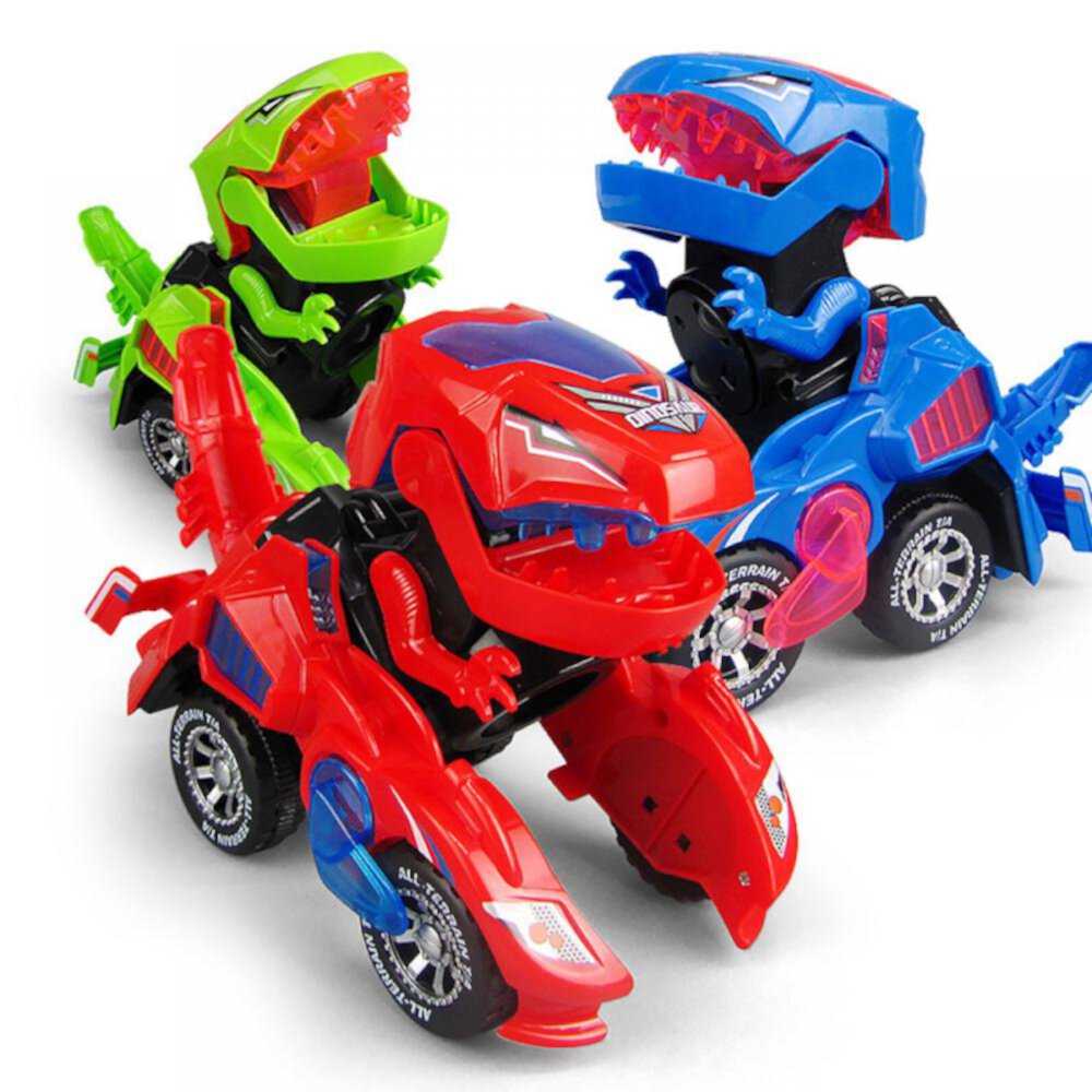 Transforming Dinosaur Car Toys, Transforming Dinosaur LED Car with Light and Music, 2 in 1 Automatic Dinosaur Transform Car Toy, Dinosaur Transformer Toy for Kids (Red) Color Profit Kids