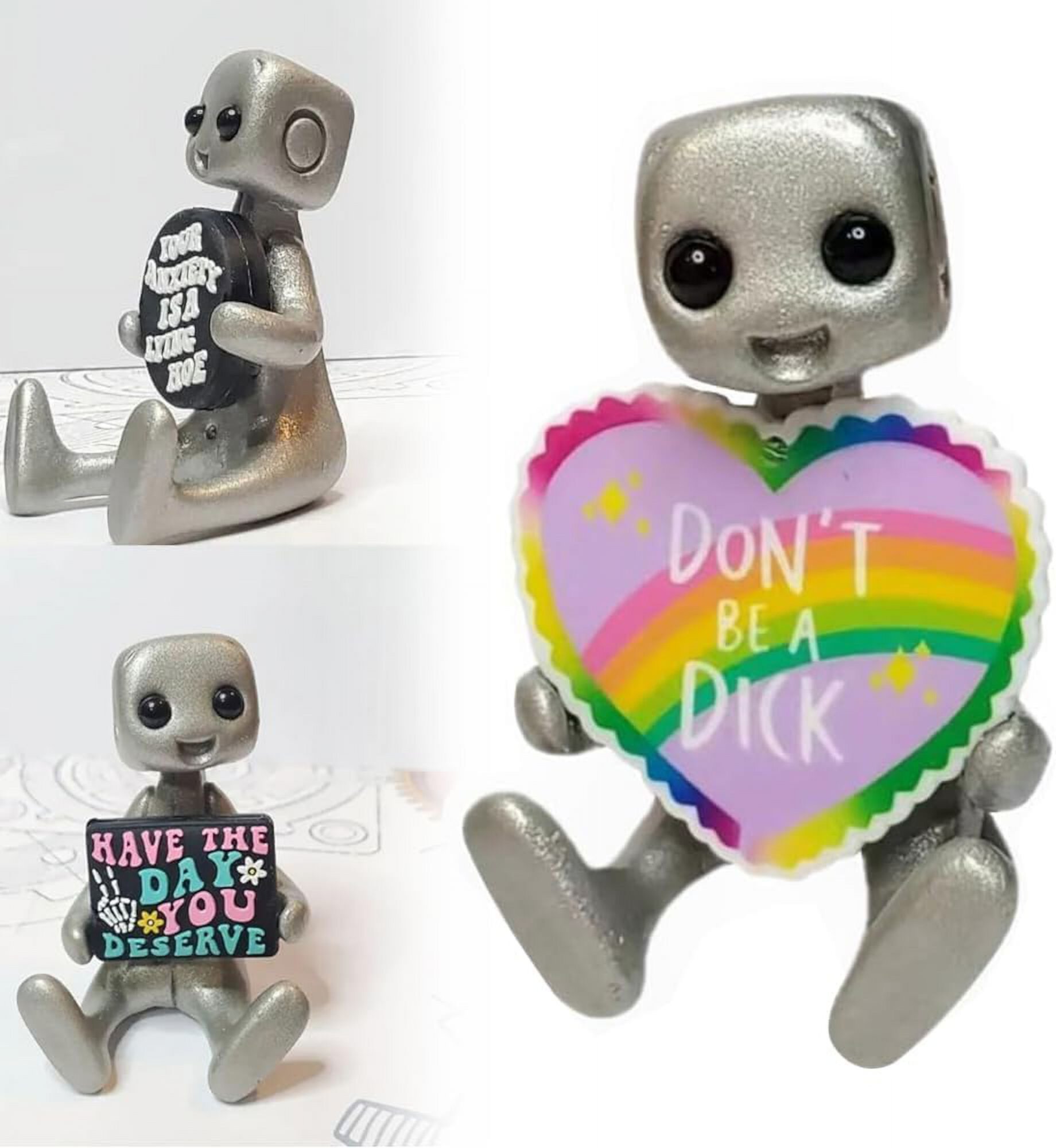 Your Anxiety is A Lying H*e Robot,Cute Tiny Robot Figure with Slogan, Fun Office Desk Decorations, Hack Your Anxiety,for Friends Family Yourself Gifts (F-1PCS) Seniver