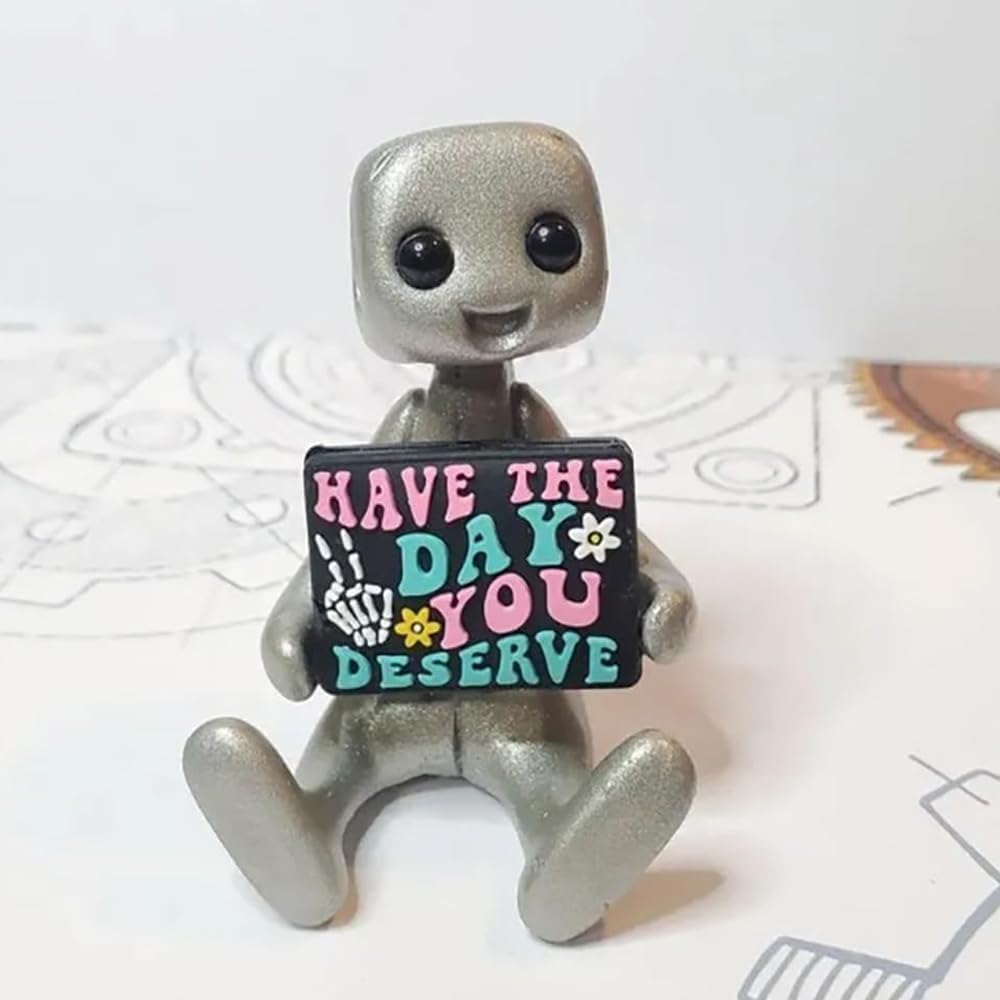 Your Anxiety is A Lying H*e Robot,Cute Tiny Robot Figure with Slogan, Fun Office Desk Decorations, Hack Your Anxiety,for Friends Family Yourself Gifts (M-2PCS) Seniver