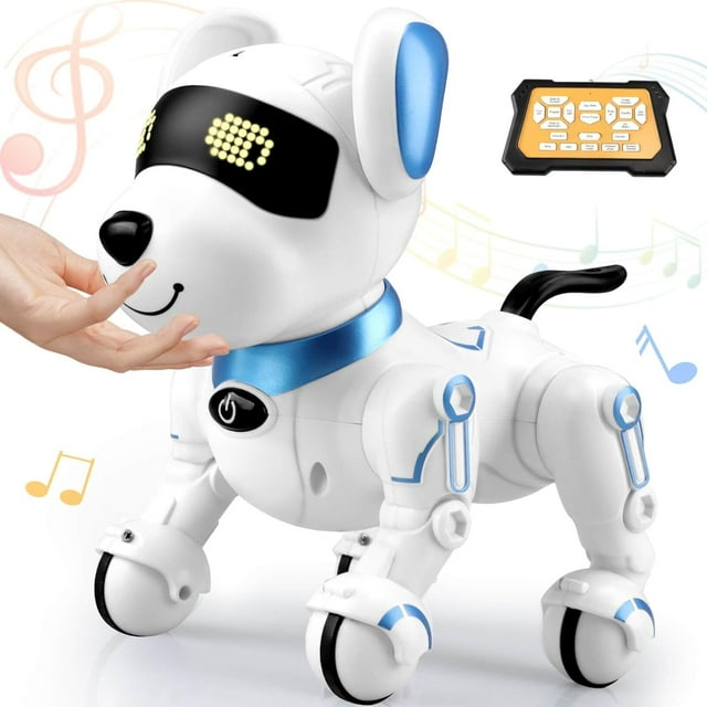 Oulepu-US Remote Control Robot Dog Toy,Interactive RC Dog Robot Toys for Kids Boys Girls, Programmable Smart and Dancing Robot Toy, Imitates Animals Mini Pet Dog Robot with Sound and LED Eyes White Petbank