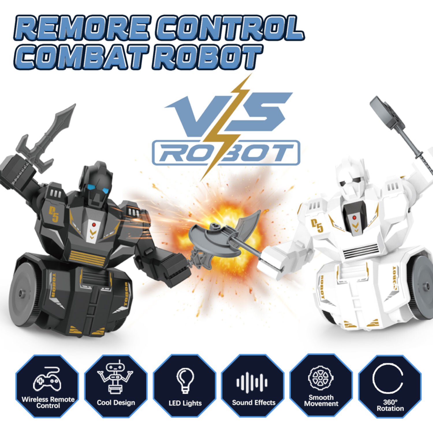 Kid Odyssey Remote Control Robot Combat Set, 2-Player Remote Control Battle Robots Toys for Kids & Family & Parent-child, LED Lights & Sound Effects, Electronic Fighting Game with Wireless Controllers Kid Odyssey