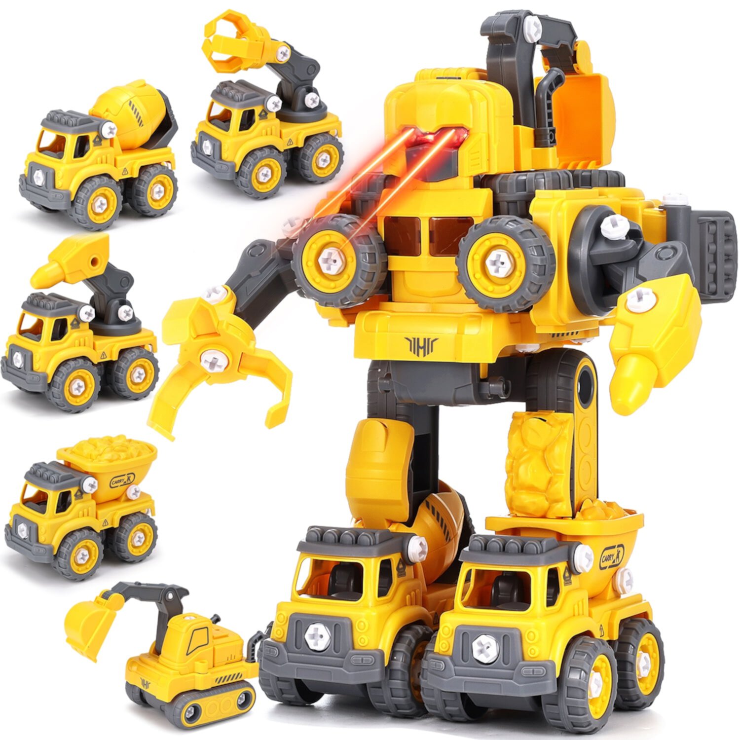 Oulepu-US 5-in-1 Transformer Robot Toys, DIY Construction Toys Truck Take Apart Toys with Light for Kids , Excavator Toys STEM Educational Toys for  Boys Girls Kids Birthday Gifts Petbank