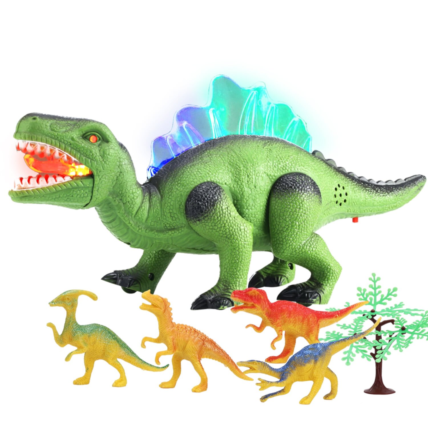 Anpro Walking Dinosaur Toys for Kids, Electronic Light-up Dinosaur Toys with Roaring Sound, 4 Dino and 1 Tree Best Gifts for Toddlers Age 3+ Years, Green Anpro