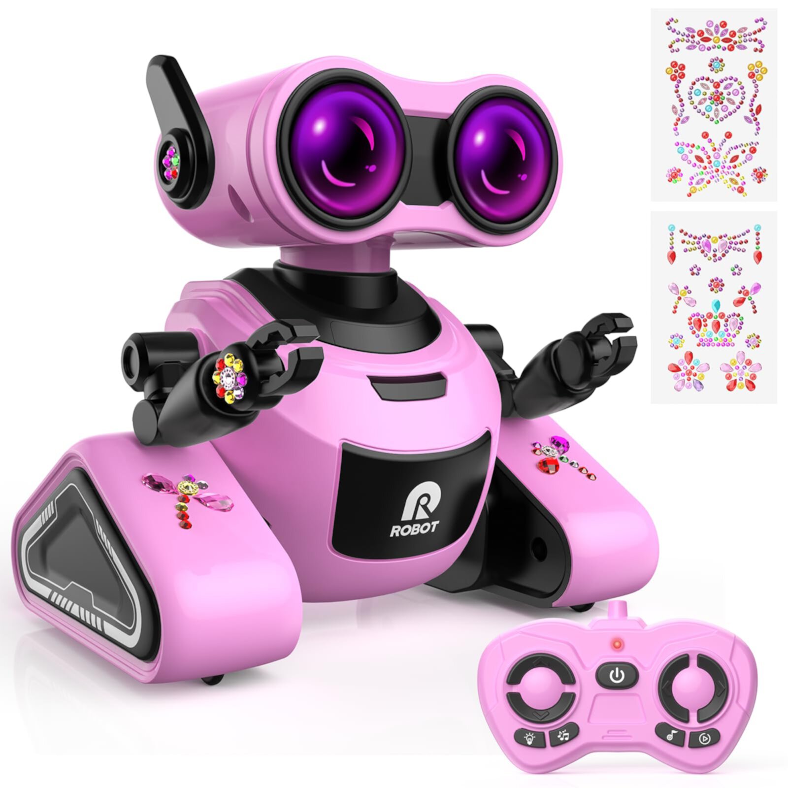 Yerloa Robot Toys, Remote Control Robot Toy, Rechargeable RC Robots for Kids Boys Girls with Music and LED Eyes, Toys for 4 5 6 Year Old Girls Boys Birthday, Pink Yerloa