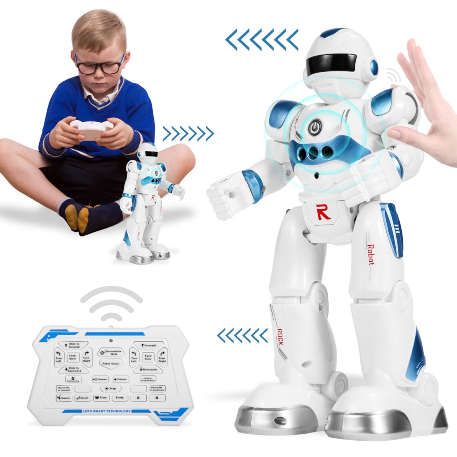 Super Joy RC Robot for Kids, Intelligent Programmable Robot Gesture Sensing Robot Kit for Boys Girls Aged 3+, Blue Super Joy