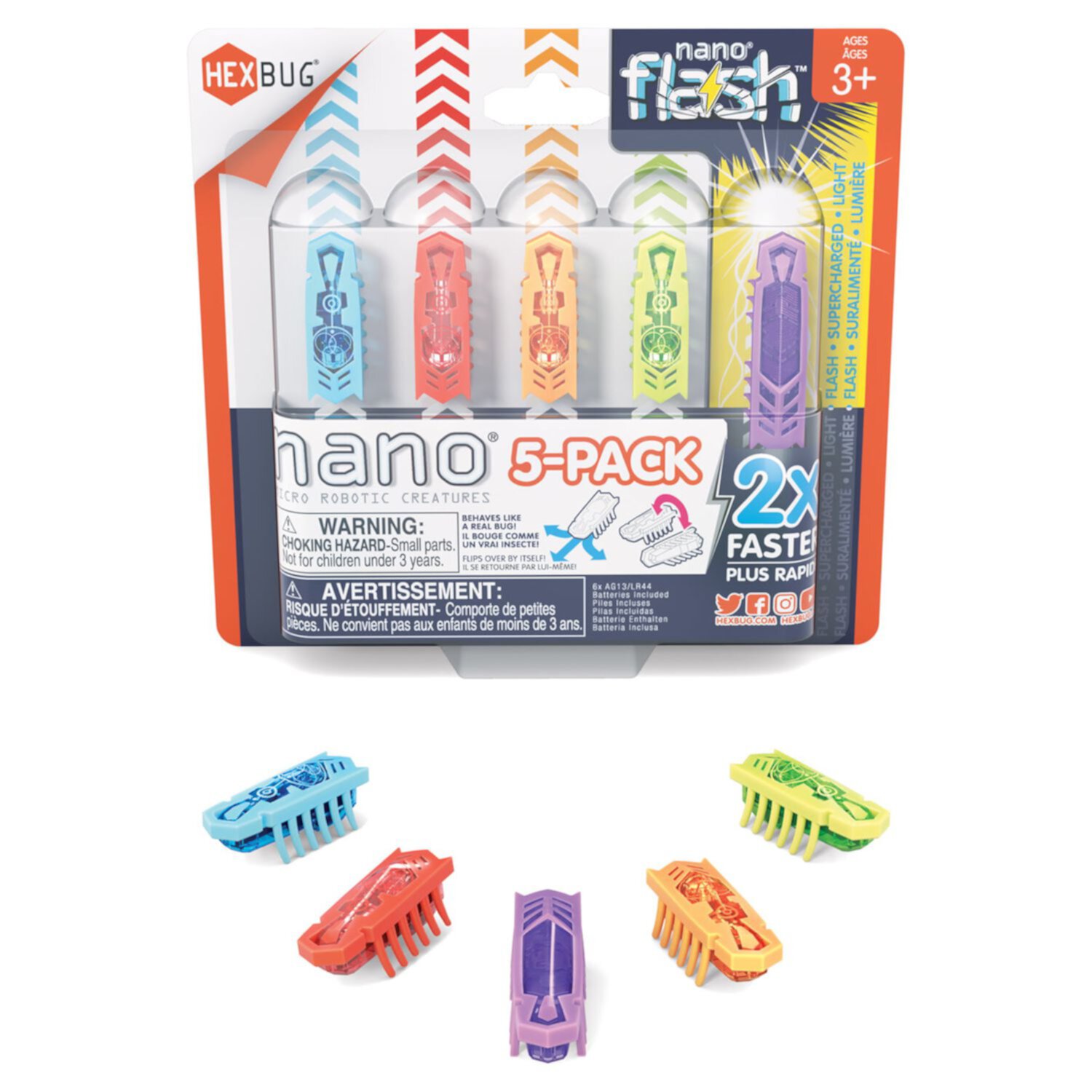 Hexbug 5 Pack Nanos & Flash Nano-Sensory Vibration Toys for Kids & Pets  STEM HEXBUG